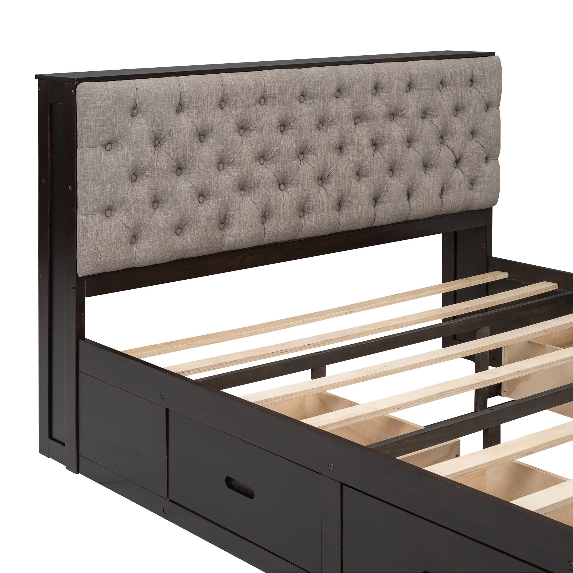 Platform Bed With Storage Headboard, Shoe Rack And 4 Drawers