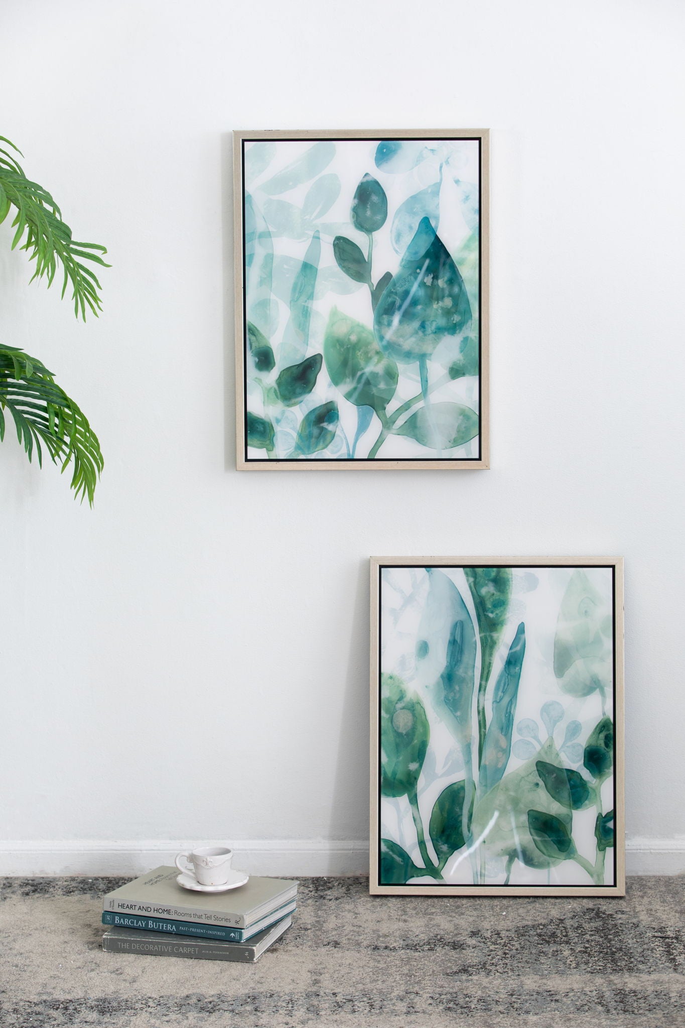 Framed Printed Acrylic Decorative Wall Art, Wall Decor For Living Room (Set of 2) - White / Green
