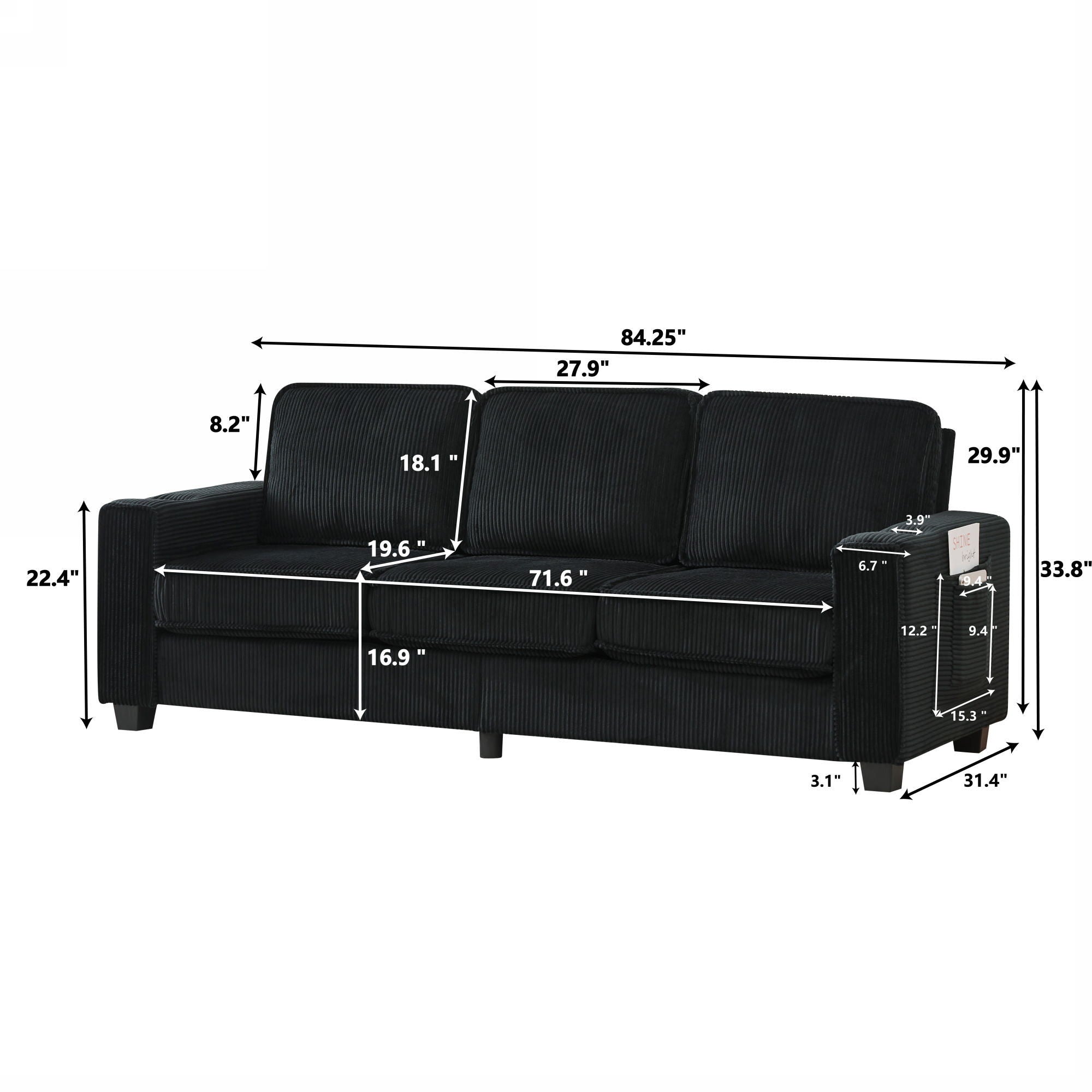 3 Seater Compact Sofa For Living Room
