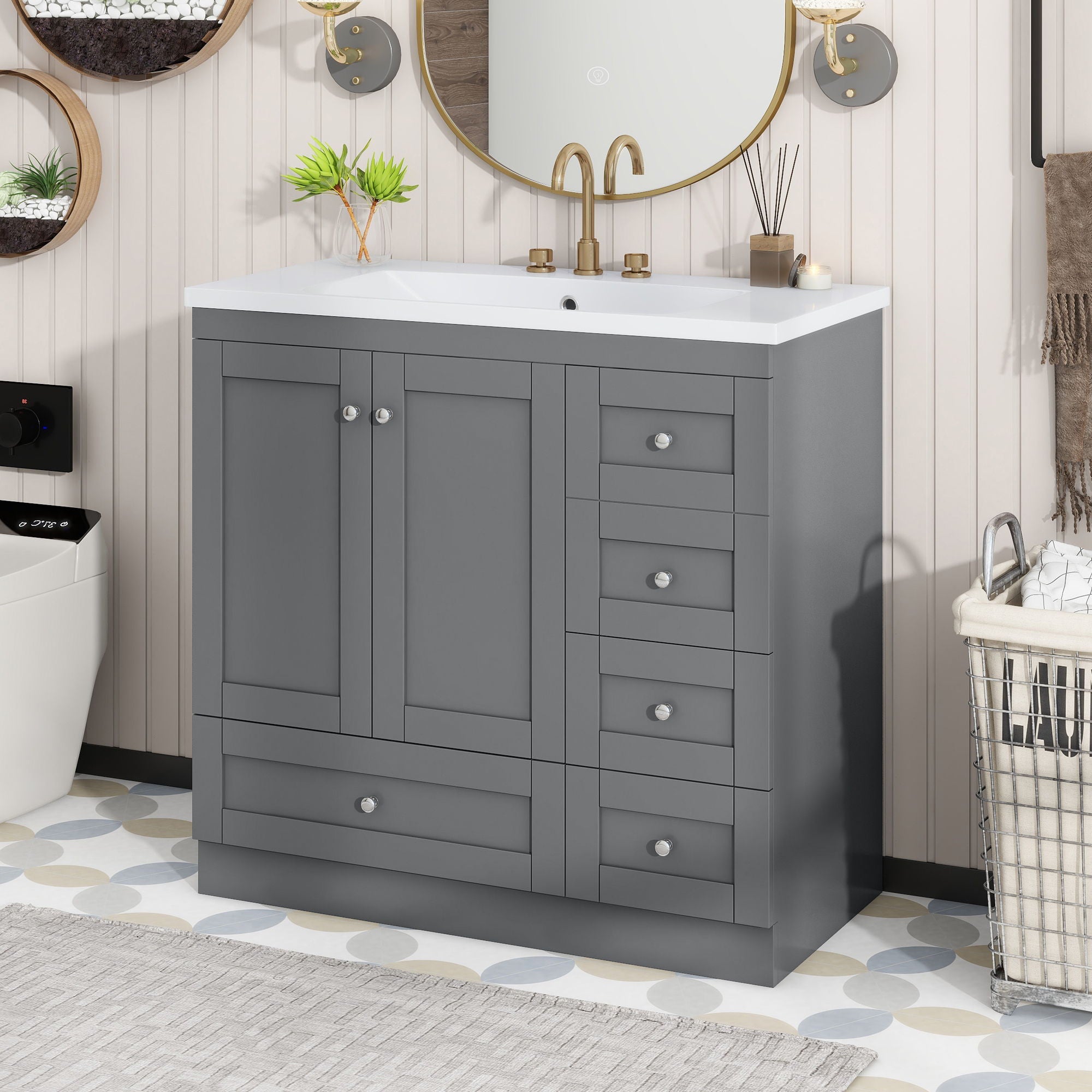 Shaker Free Standing Bathroom Vanity Cabinet With Sink, Soft Close Drawers, Soft Close Doors - Best Buy Furniture
