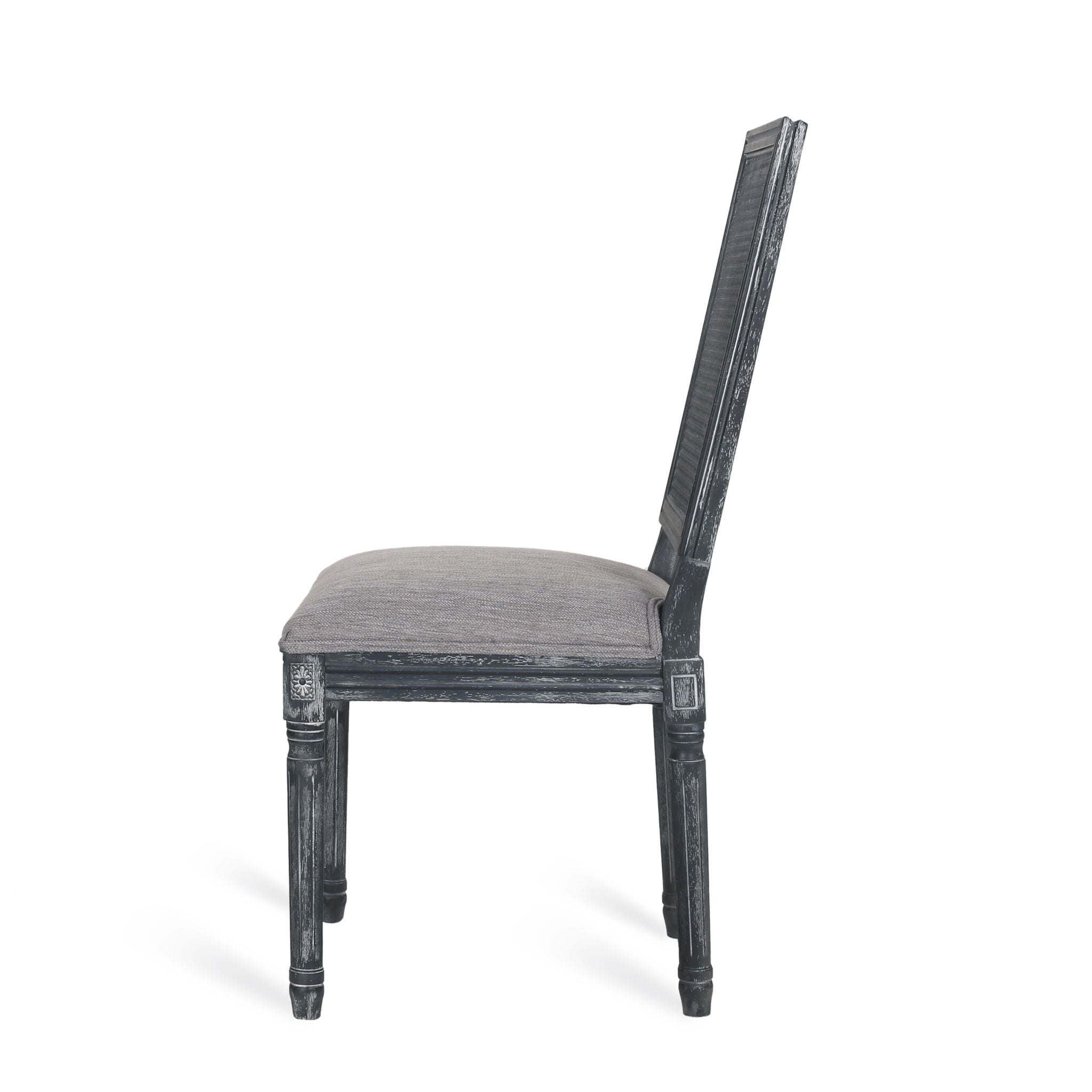 French Country Dining Chair With Rectangular Cane Backrest And Smooth Upholstered Seating