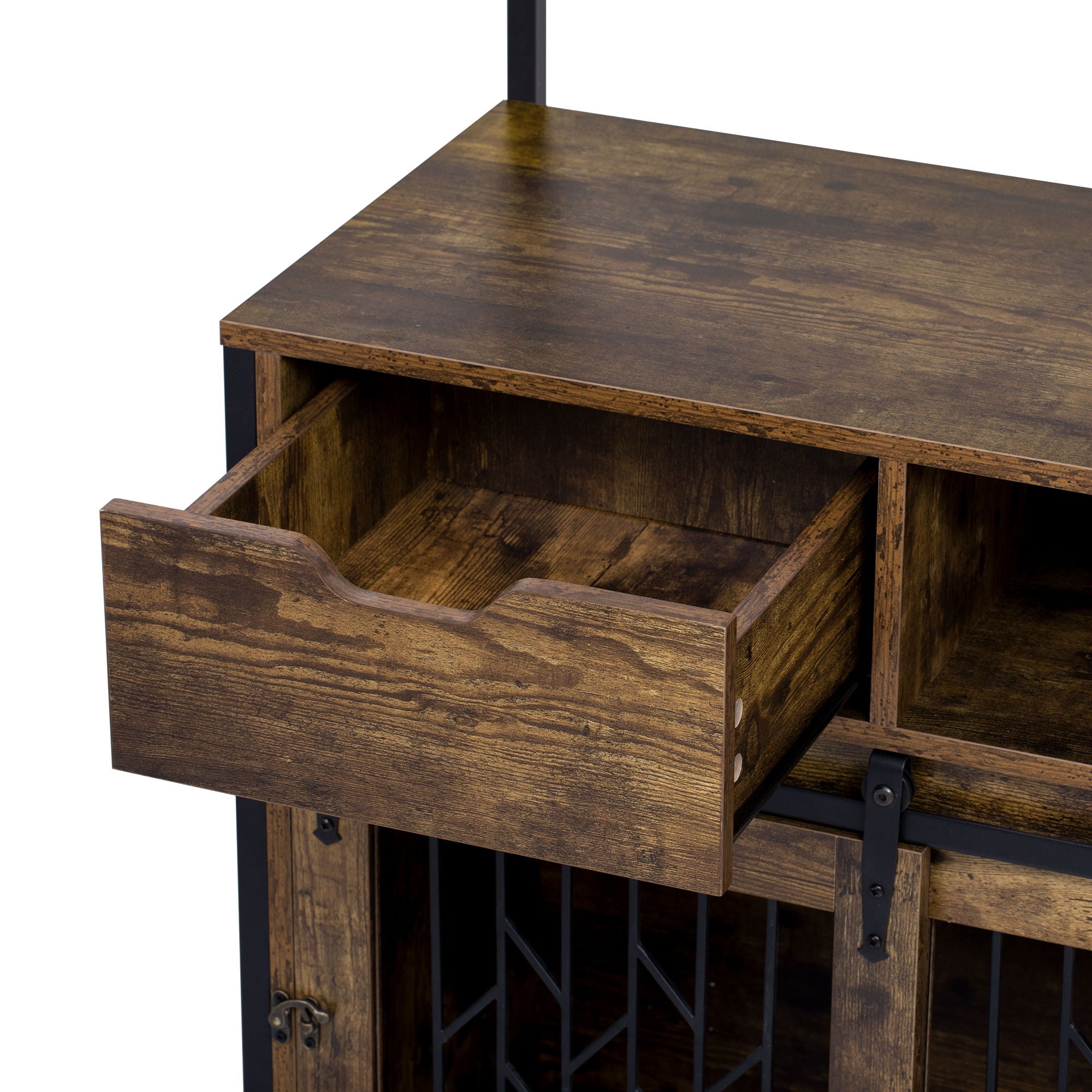 Furniture Style 2 In 1 Pet Friendly Dog Crate Composite Desk Hutch - Rustic Brown