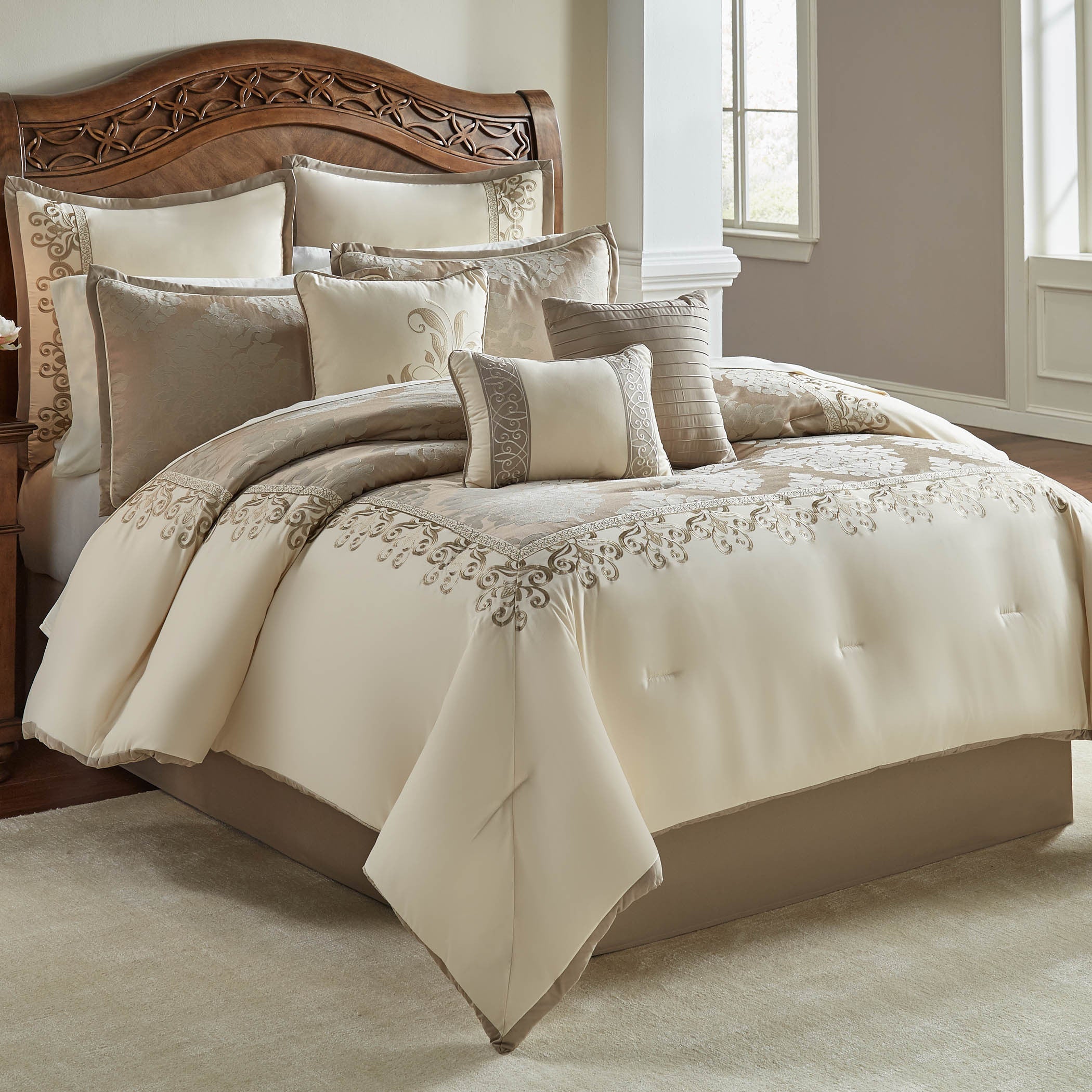 Hillcrest 9-Pc Ivory Damask Jacquard Comforter Ensemble