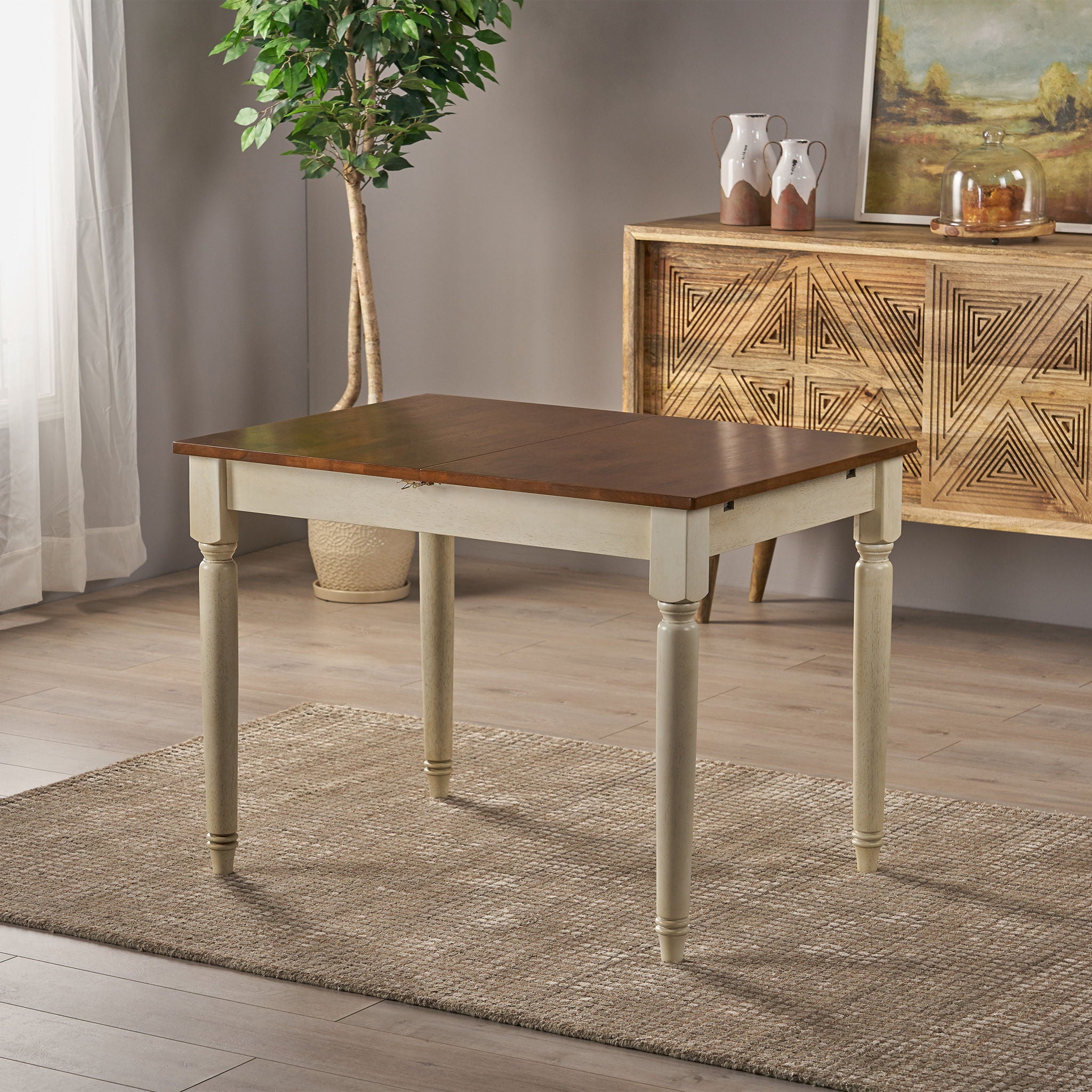 Rectangle Dining Table With Cream Legs - Dark Oak