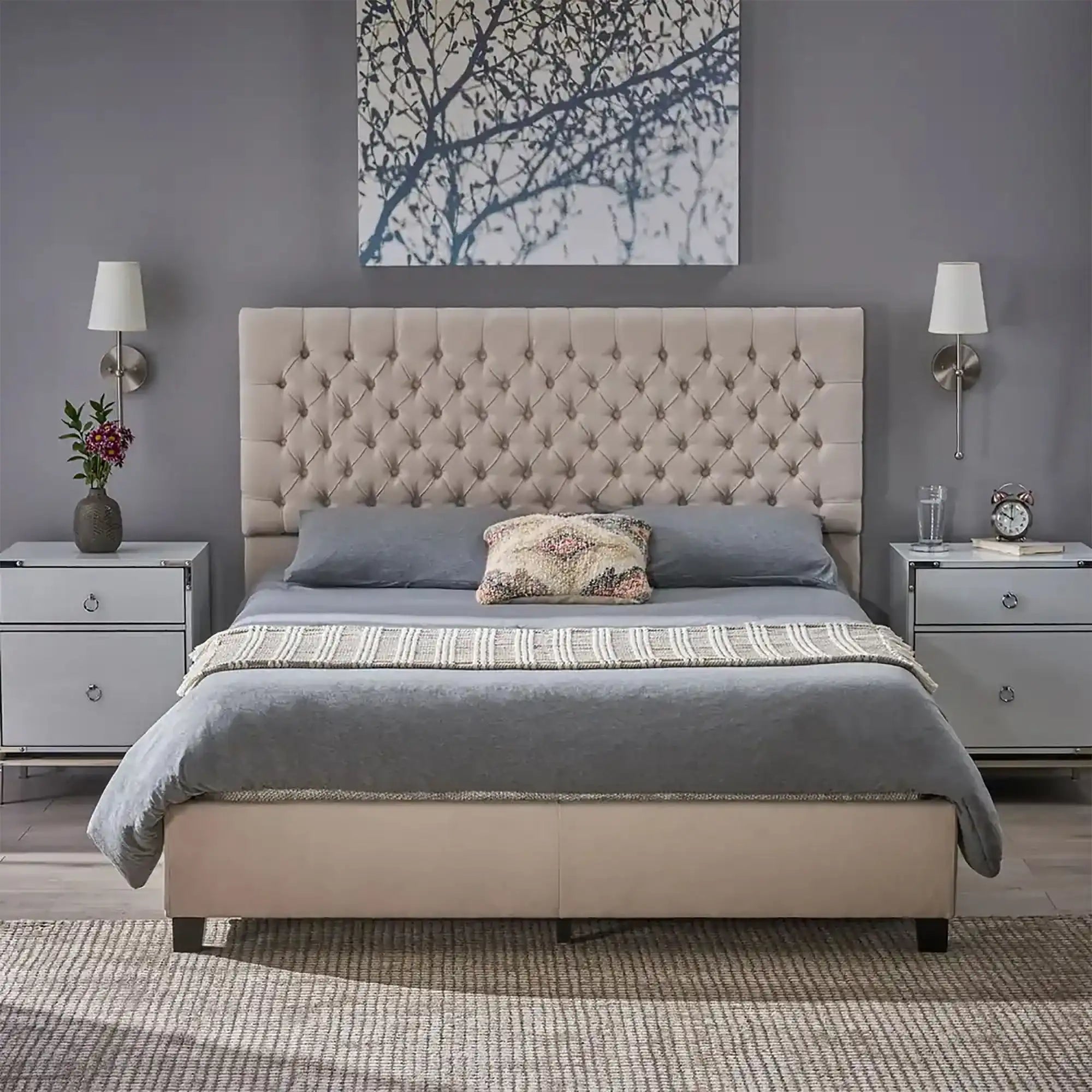 Cumulus - Fully Upholstered Fabric Queen Bed Set - Ivory