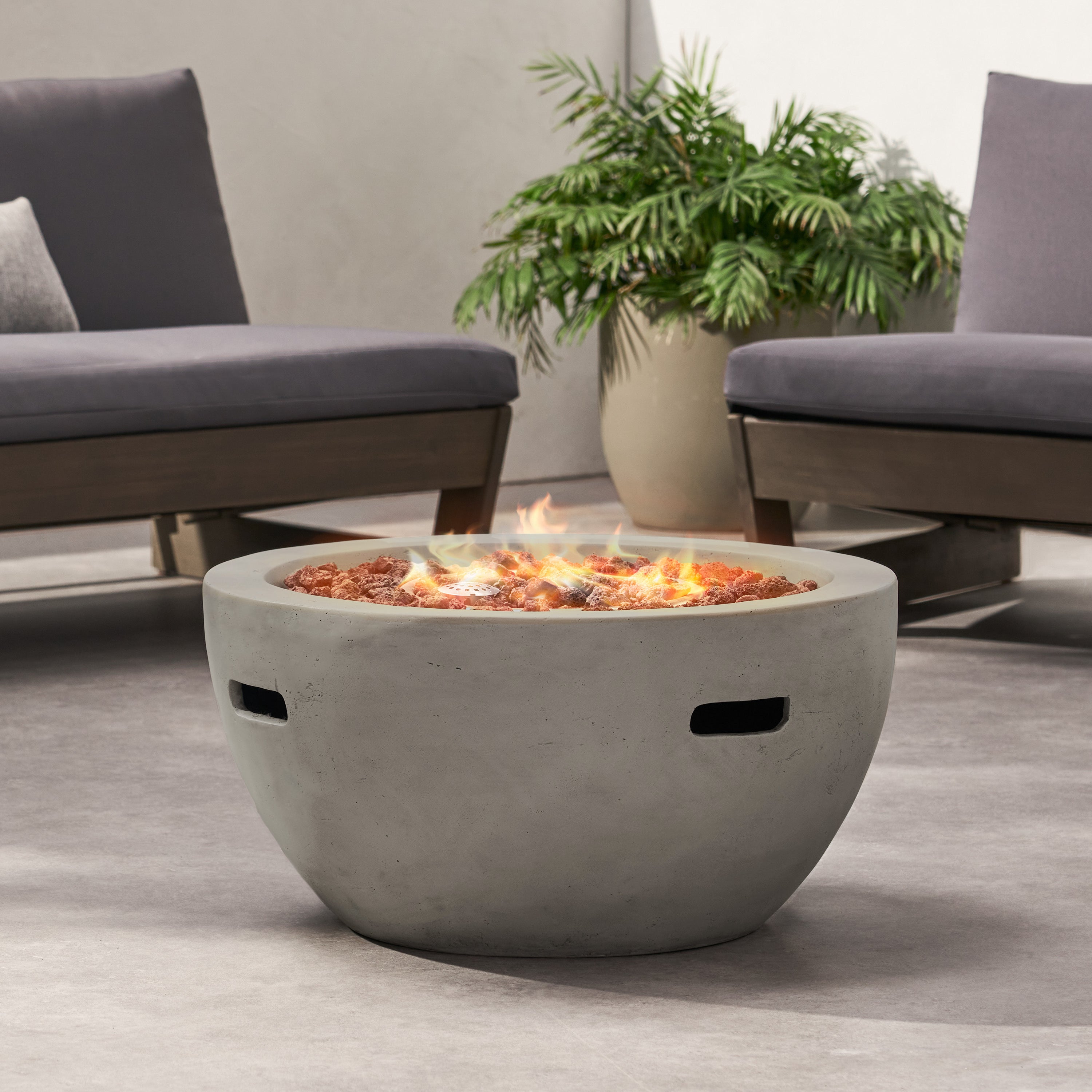 27" Bowl Shaped MGO Propane Fire Pit - Light Grey