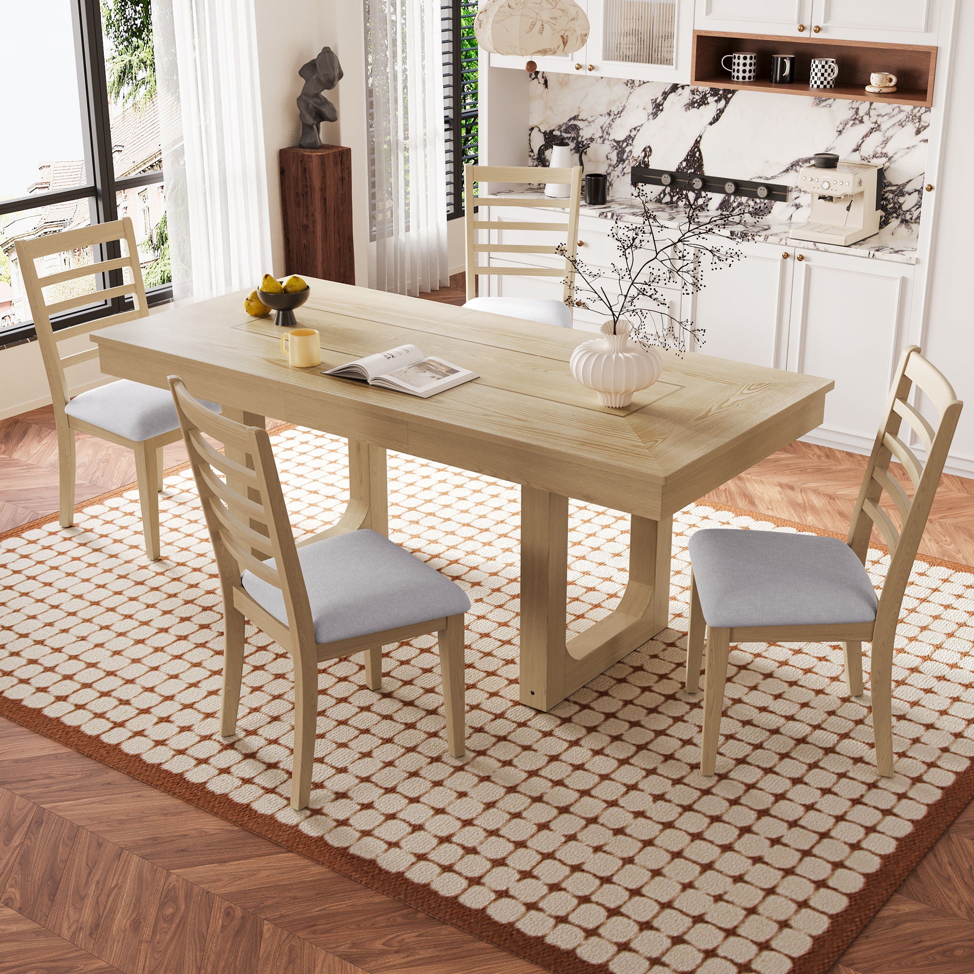 Farmhouse Wooden Kitchen Table With Removable Leaf