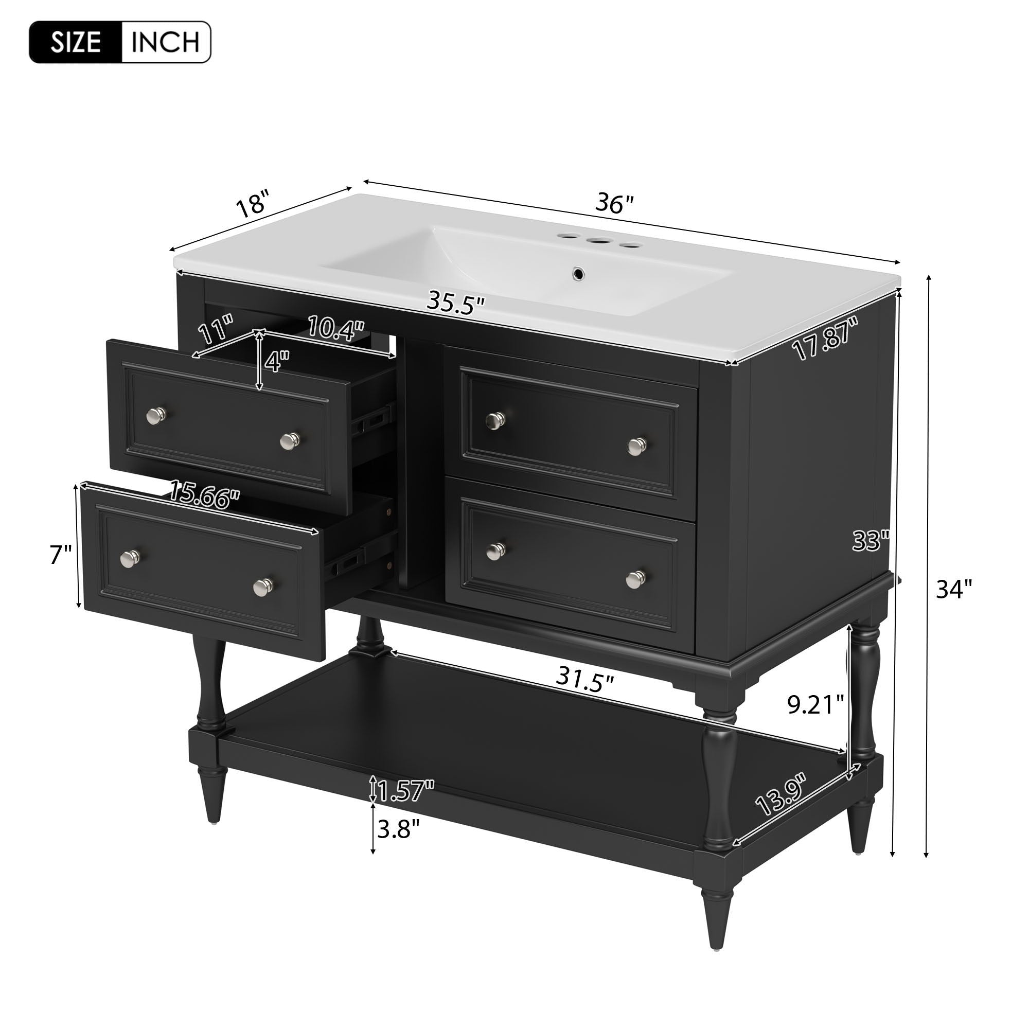 Bathroom Vanity With Medicine Cabinet, Storage Cabinet With 4 Drawers, Adjustable Shelf Mirror