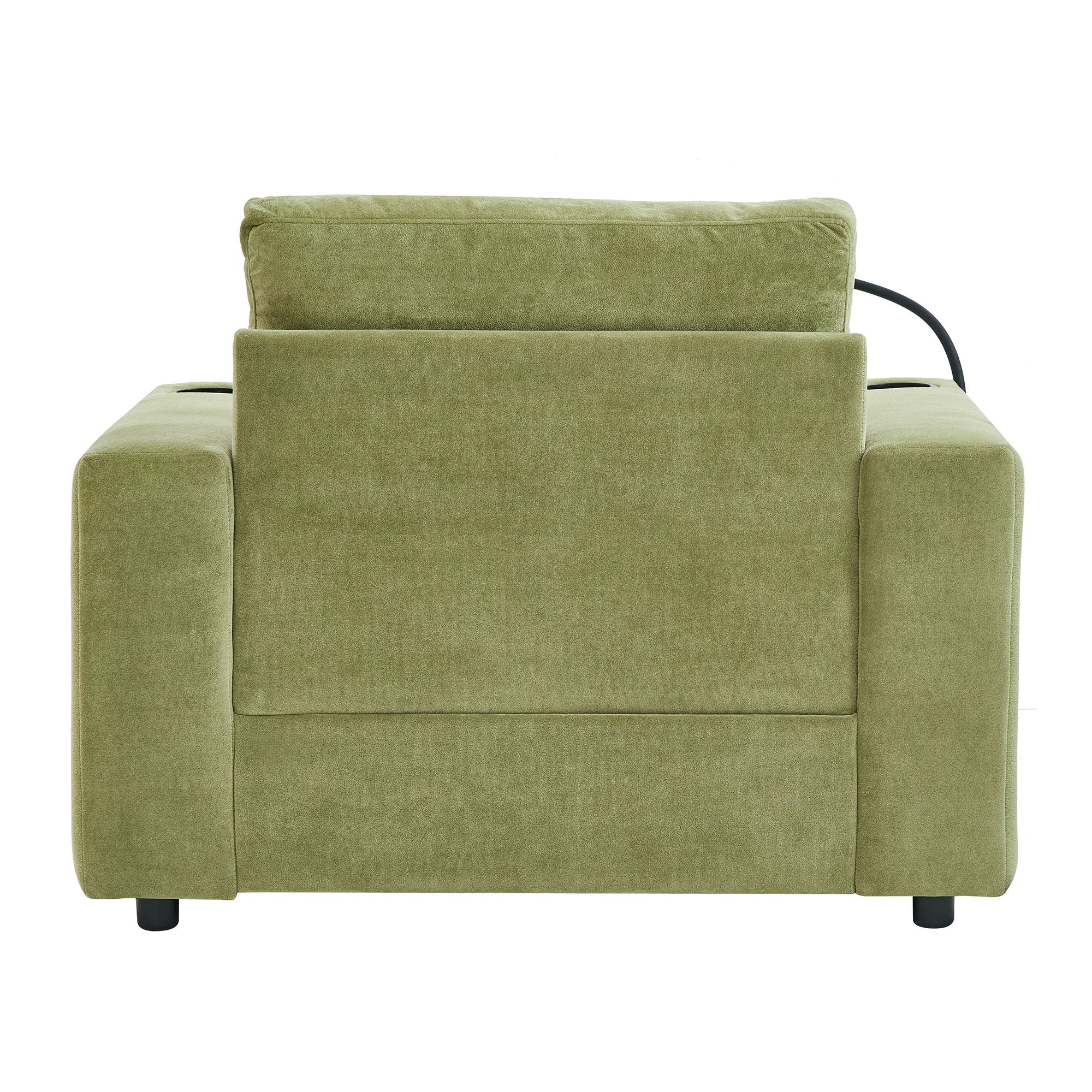 Modern Style Armchair Chaise Lounge Sofa Couch With Movable Storage Ottoman, USB Ports, Cup Holders, Phone Holder, Side Pockets