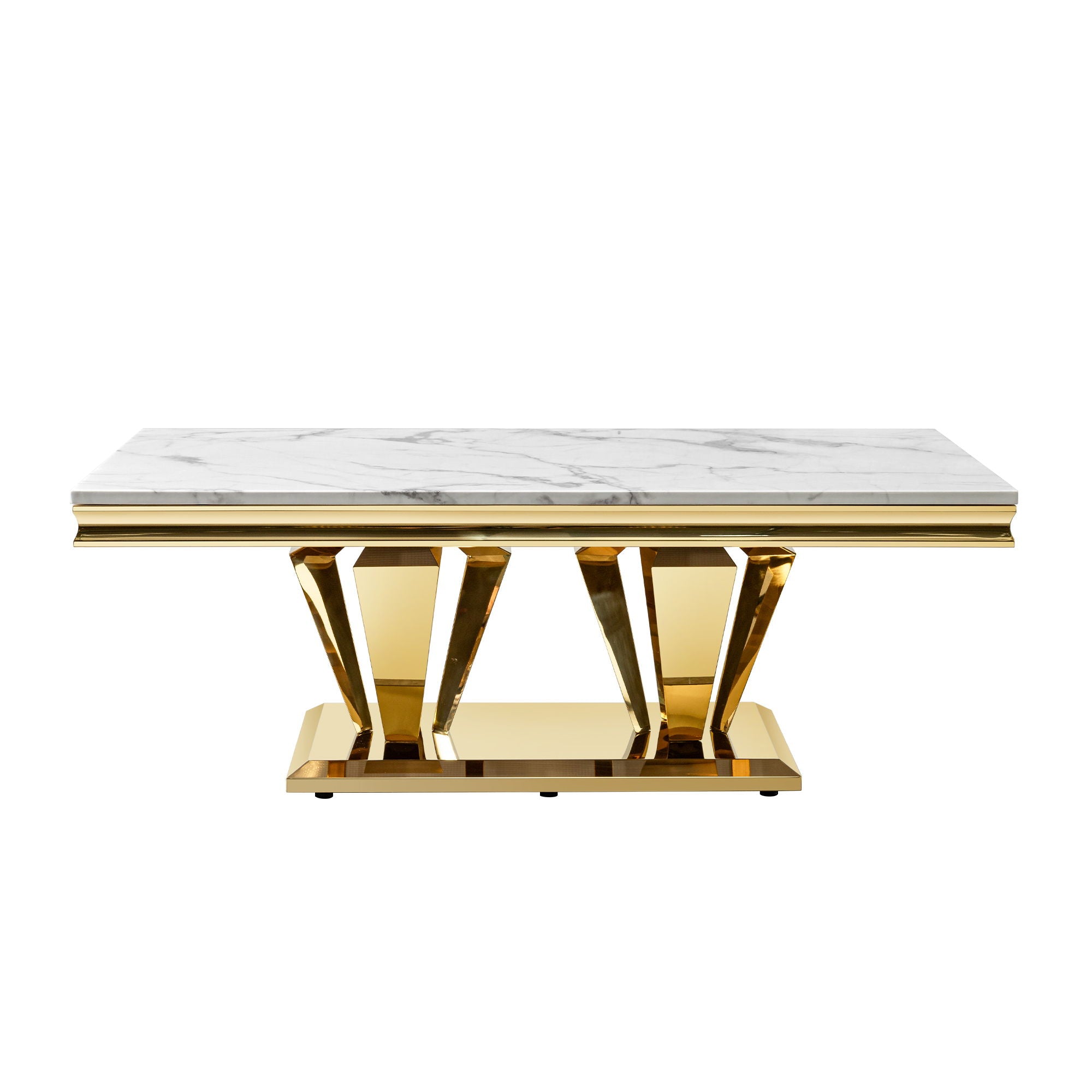 Modern Rectangular Coffee Table With Marble Pattern Top, Stainless Steel Base - Gold