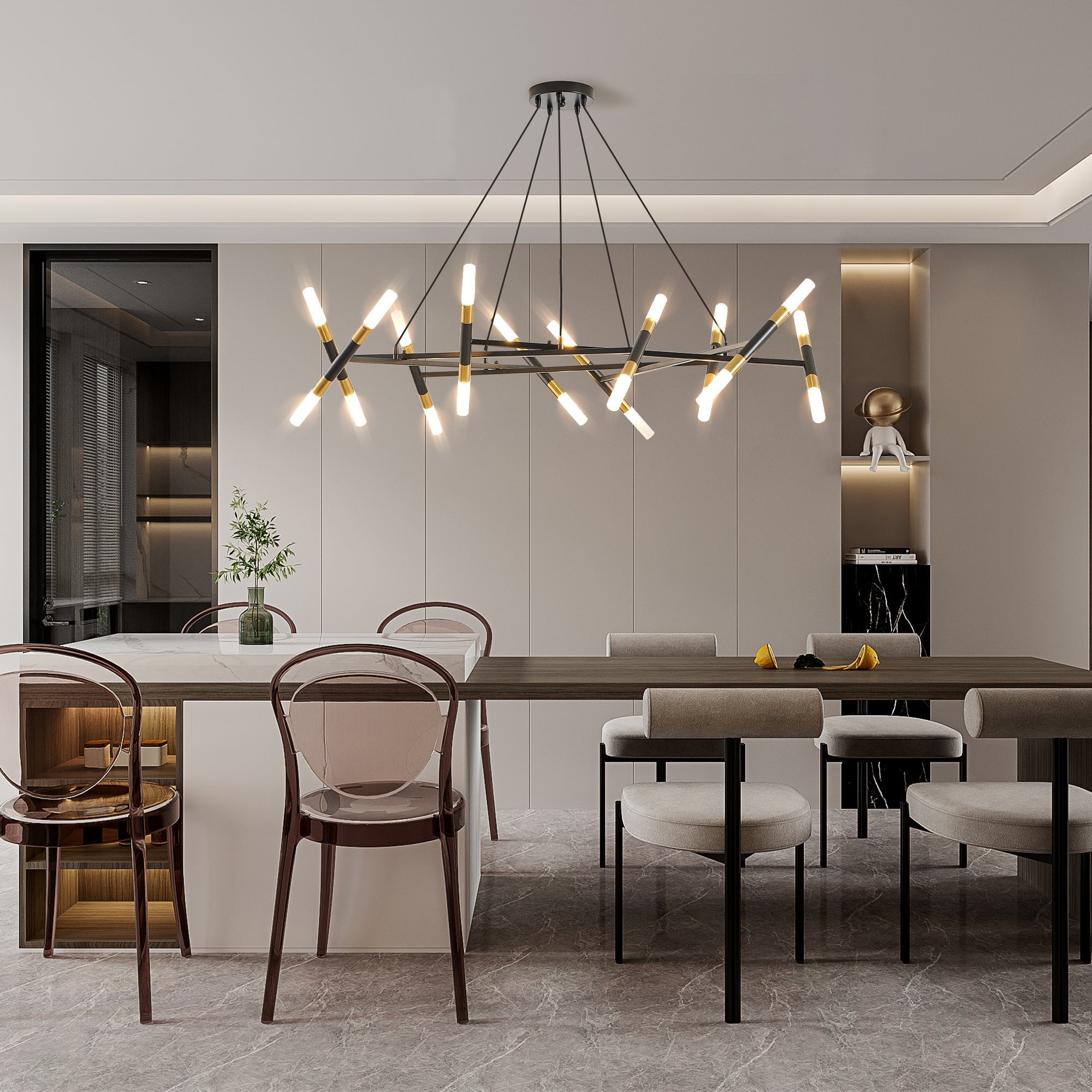 41'' Black & Golden Modern Chandelier Light Fixture