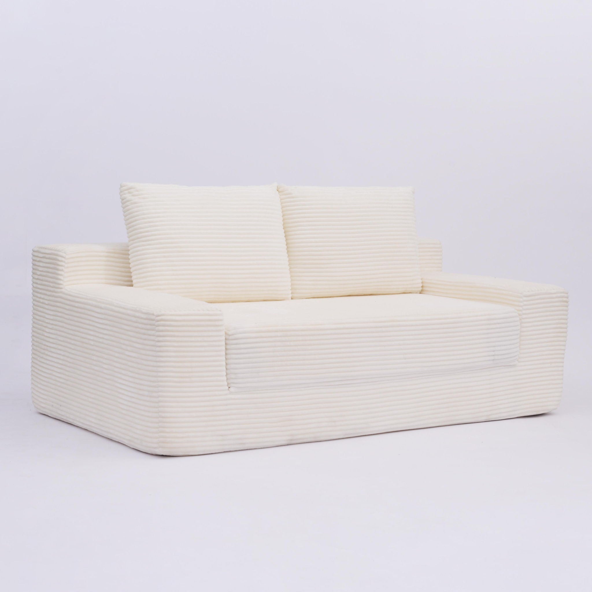 Loveseat Sofa, Comfortable Deep Seat Sofa Bed, Modern Small Corduroy Couch For Living Room Bedroom,Reversible Cushion With Pillows,No Assembly Required,White