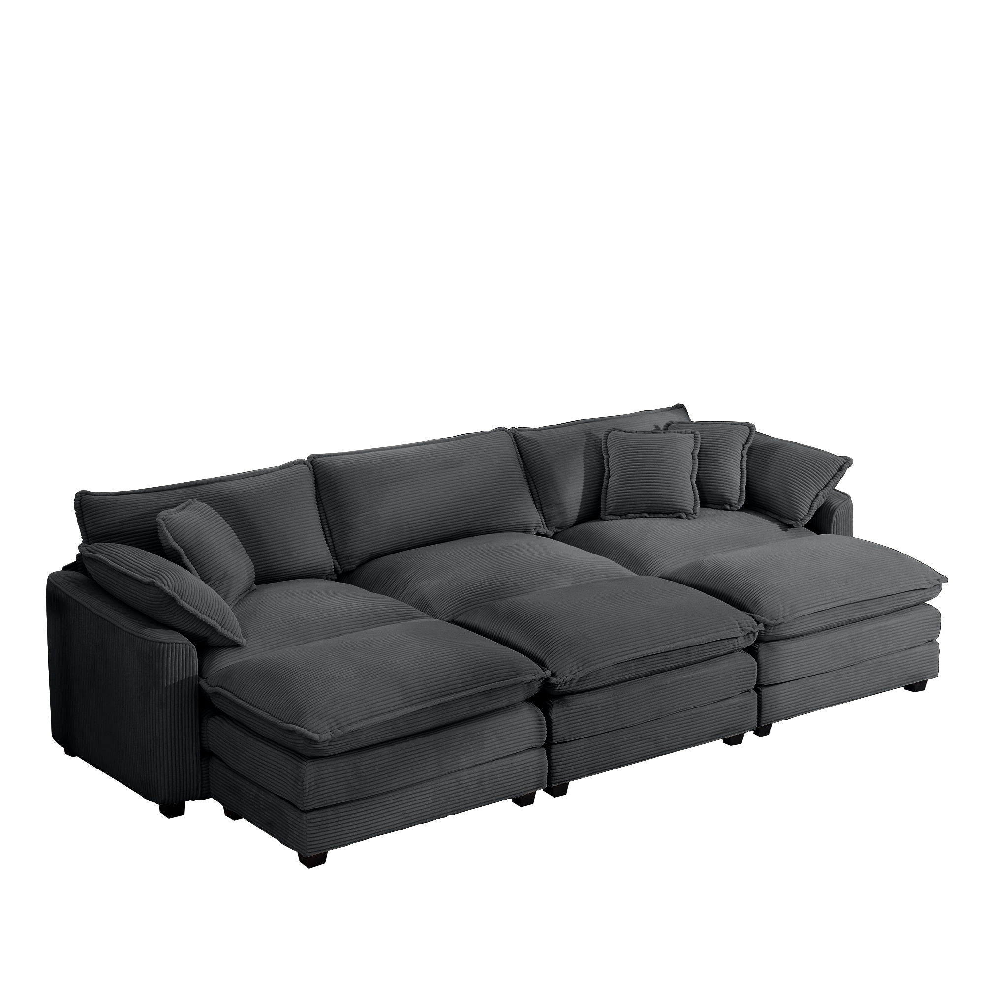 Modern Oversized Modular Cushion Sofa With Ottoman, Low Back, Deep Seating Sofa Set