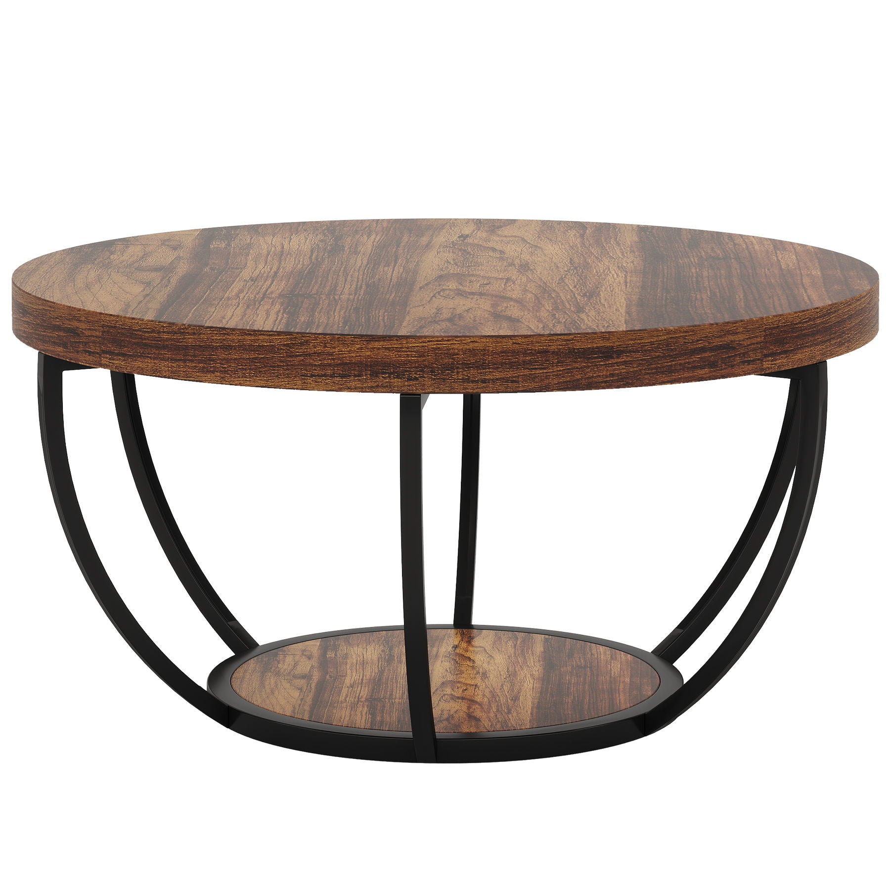 2 Tier Circle Coffee Table With Storage Shelves