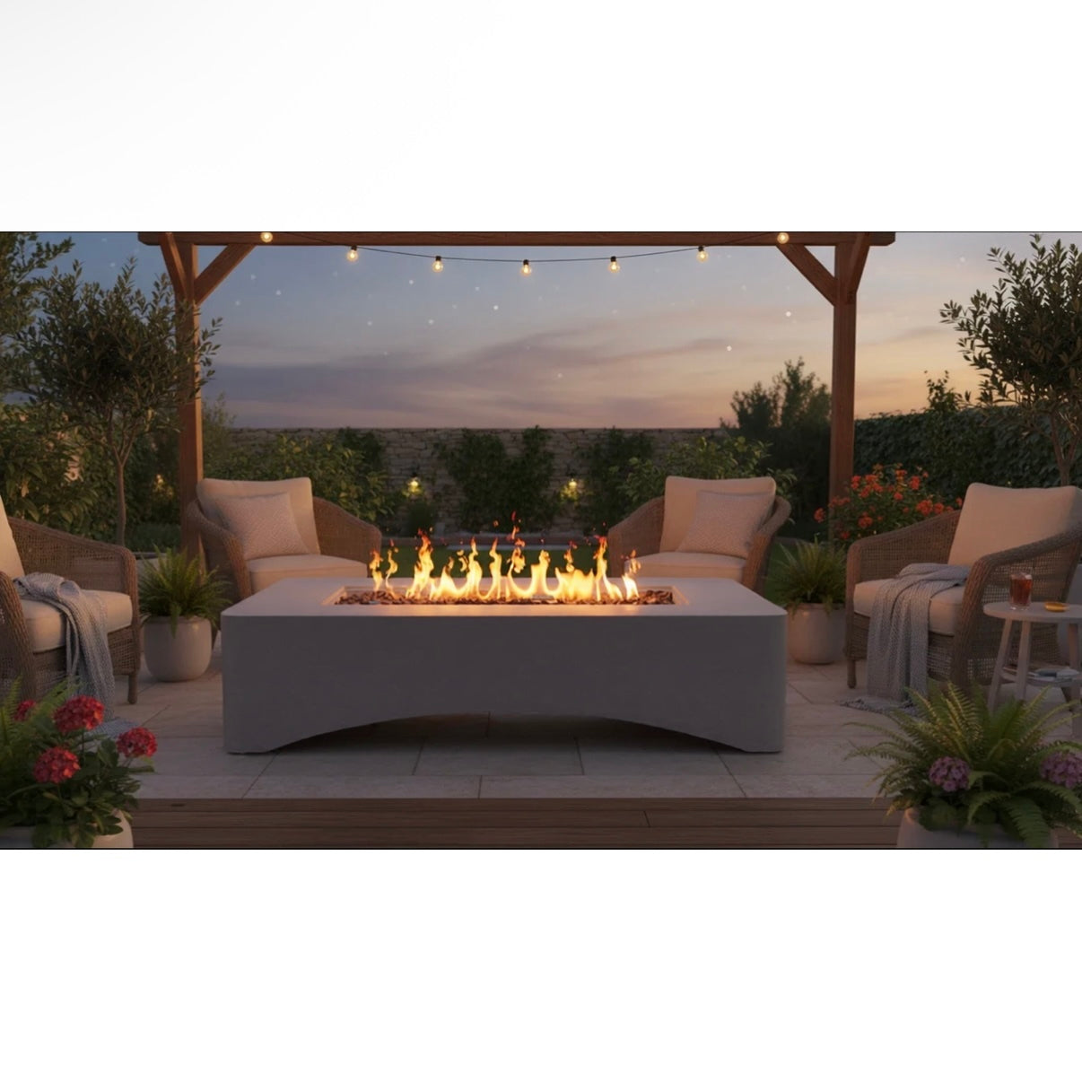 56' Propane Fire Pit Table - Rectangular Outdoor Gas Fire Pit