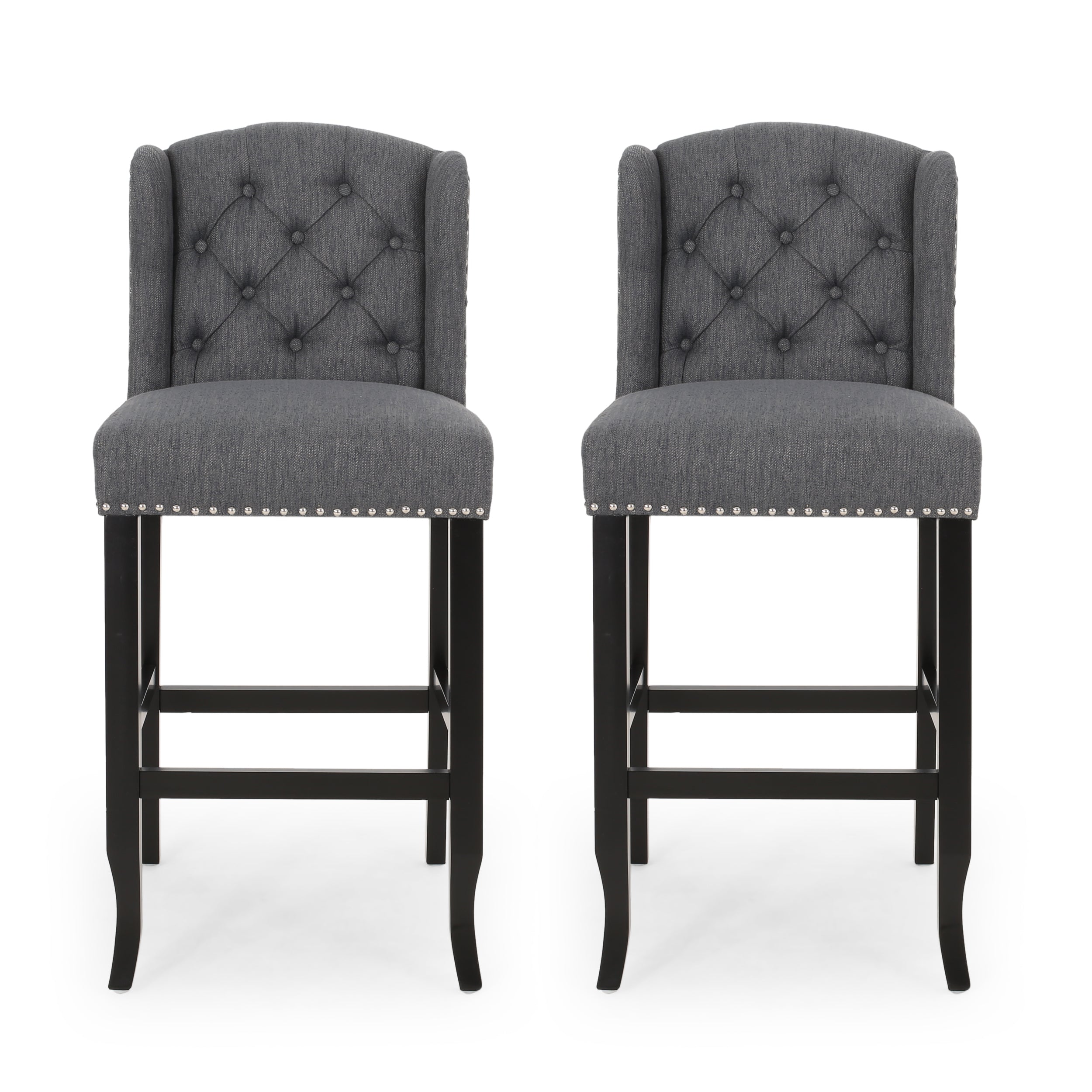 Fabric Tufted Counter Stool with Nailhead Accents - Set of 2