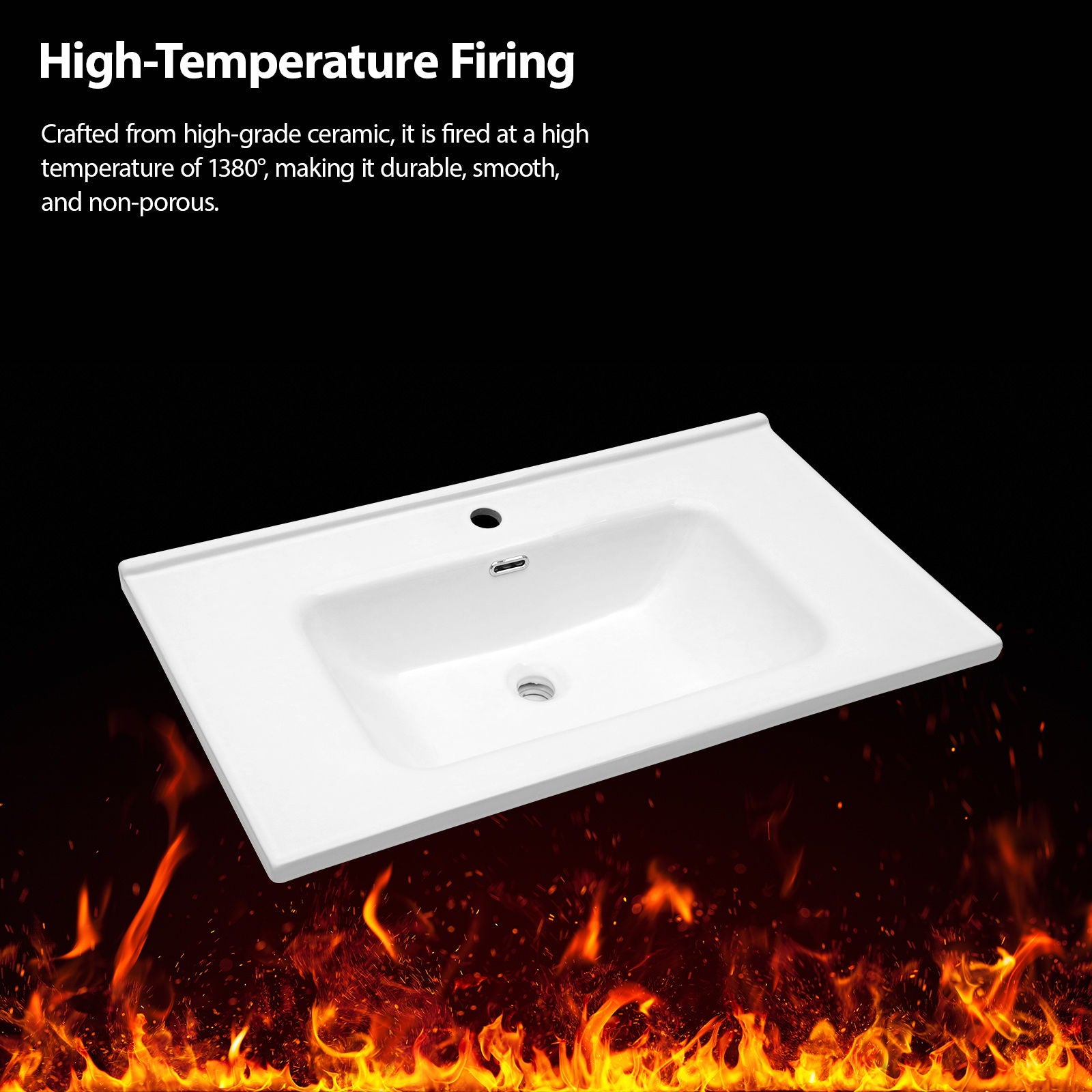 Rectangular Single Vanity Top With 1 Faucet Hole And Overflow, 35" X 20", Sink Only - White