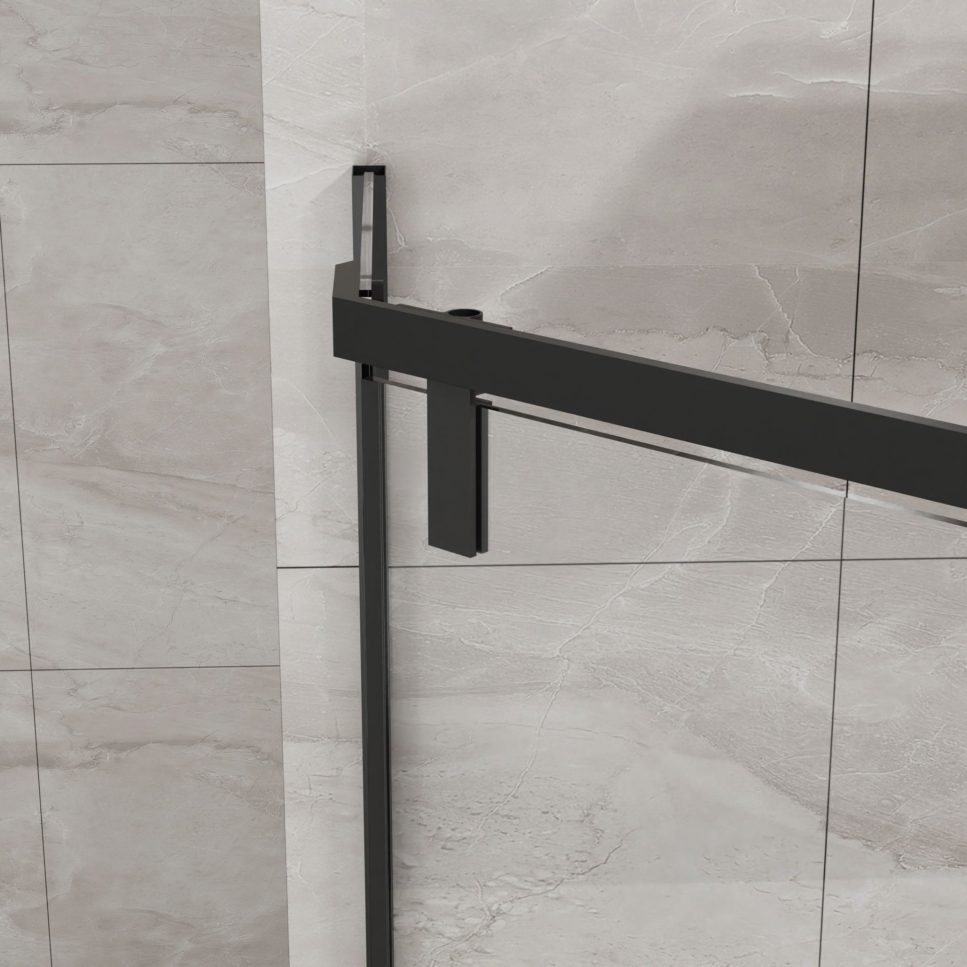 Neo Angle - Frameless Shower Door With White Acrylic Shower Base Combo - Matte Black - Best Buy Furniture