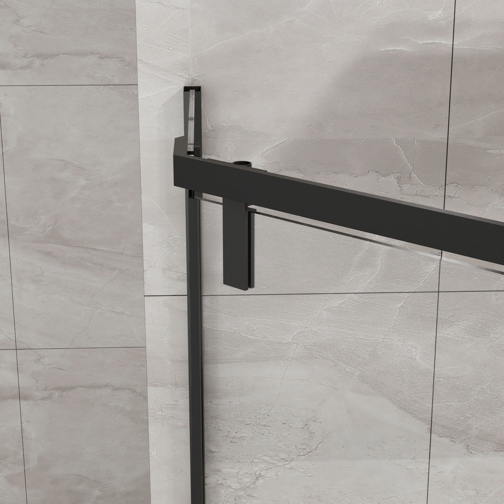 Neo Angle - Frameless Shower Door With White Acrylic Shower Base Combo - Matte Black