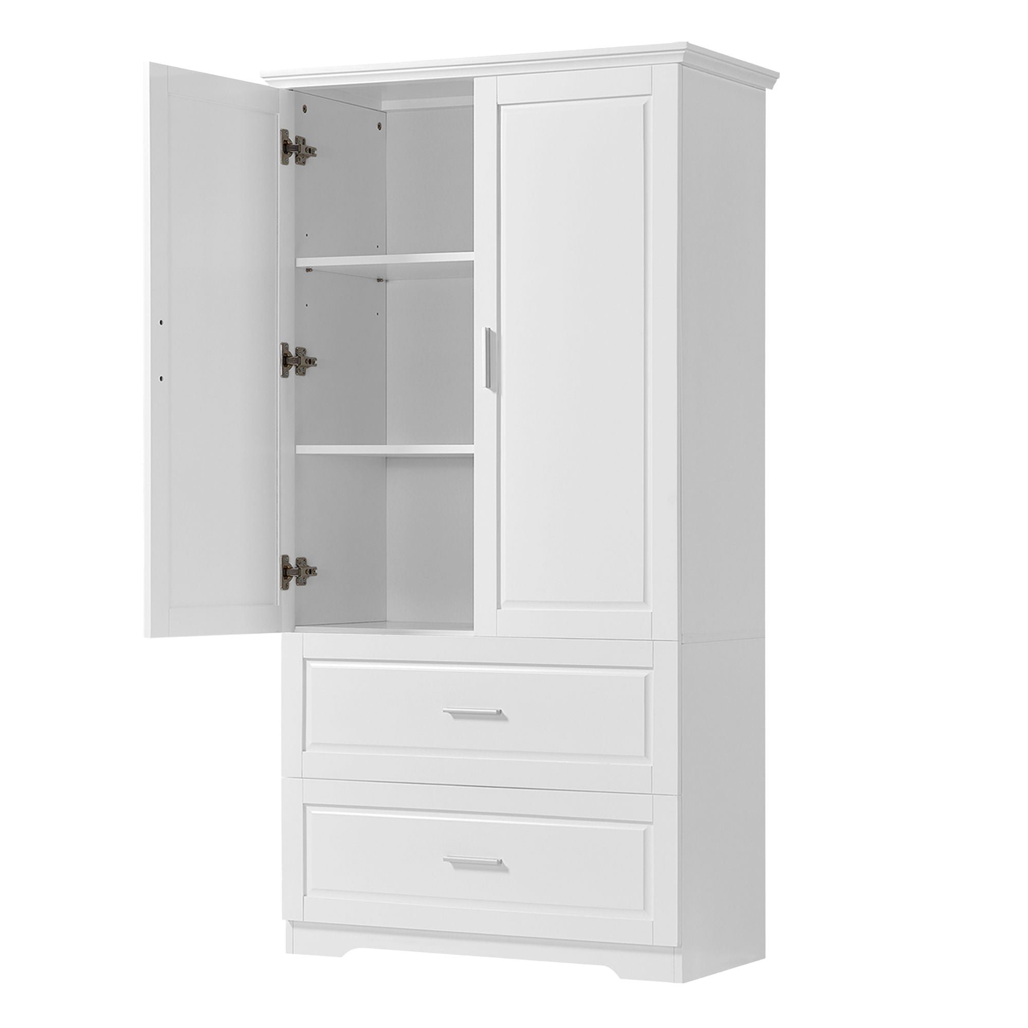 Tall Bathroom Storage Cabinet, Cabinet With 2 Doors And Drawers, Adjustable Shelf
