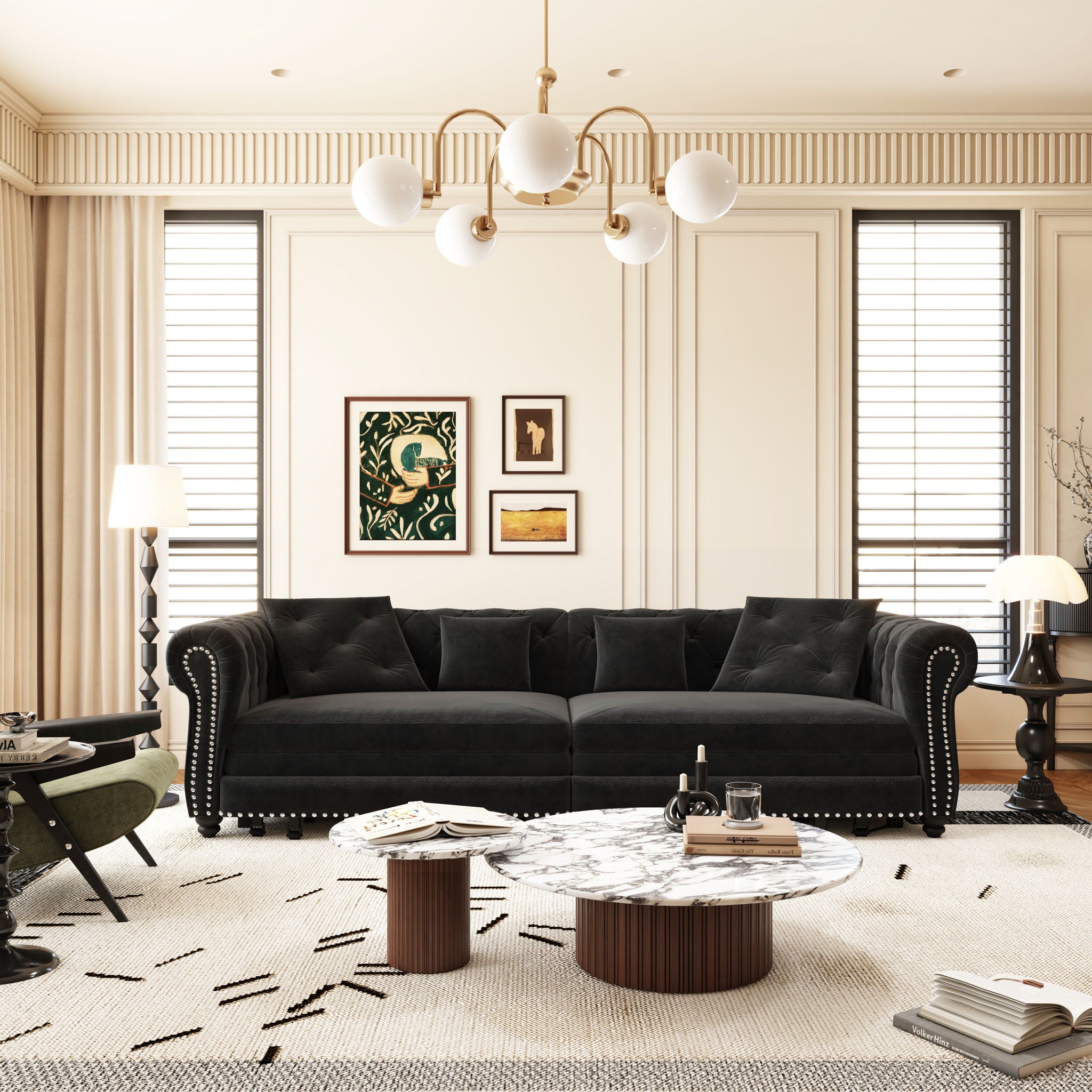 3 In 1 Pull Out Sofa Bed, Convertible Sleeper Sofa Bed, 3 Seater Sofa With Movable Ottoman - Black