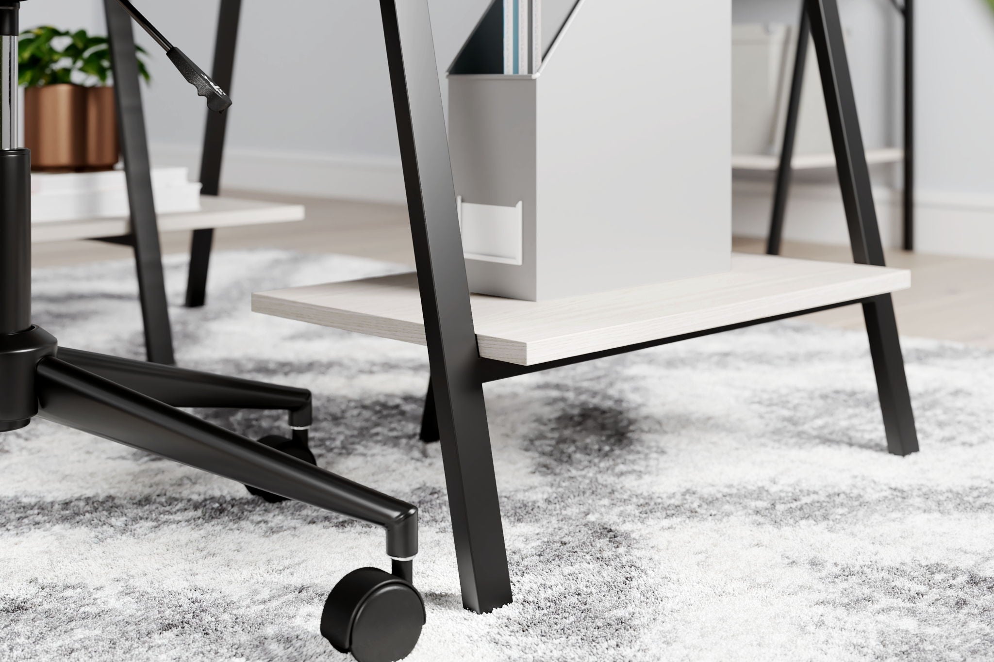 Bayflynn - Home Office Desk - 2 Fixed Shelves - White / Black