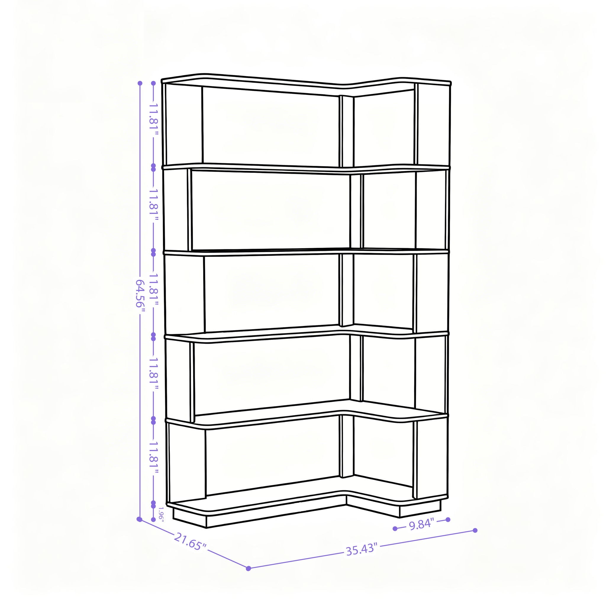 Ox Blood - Red 90Cm L-Shaped Freestanding Corner Bookshelf With Anti Tip Safety, Storage Cabinet For Living Room - Ox Blood Red