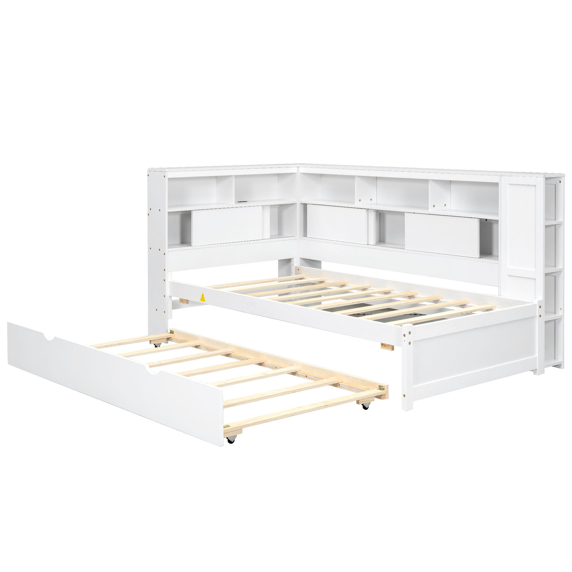 Daybed With Storage Shelves, USB Charging, And Trundle Bed