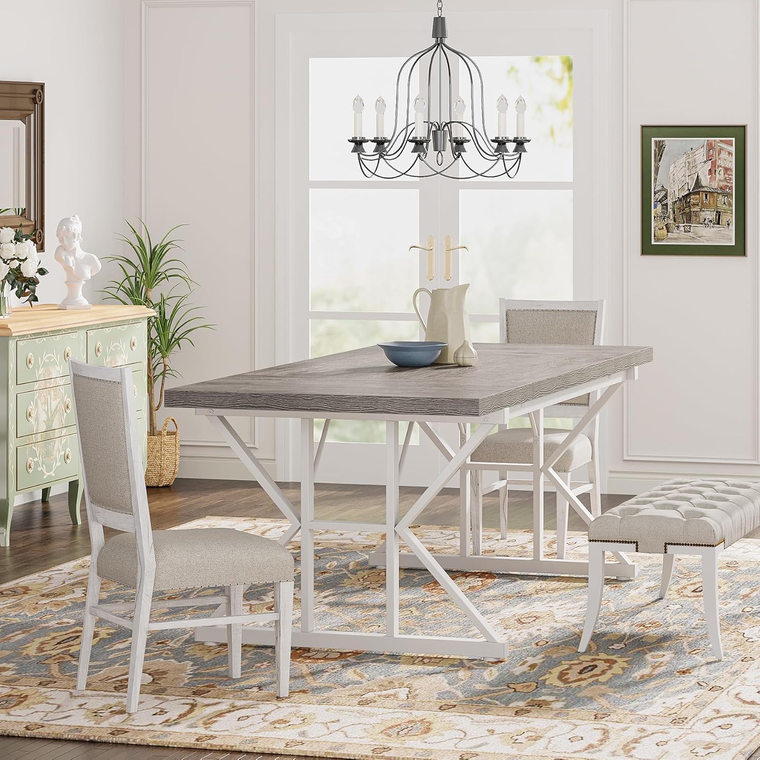 Rectangular Dining Table With X Trestle Metal Legs
