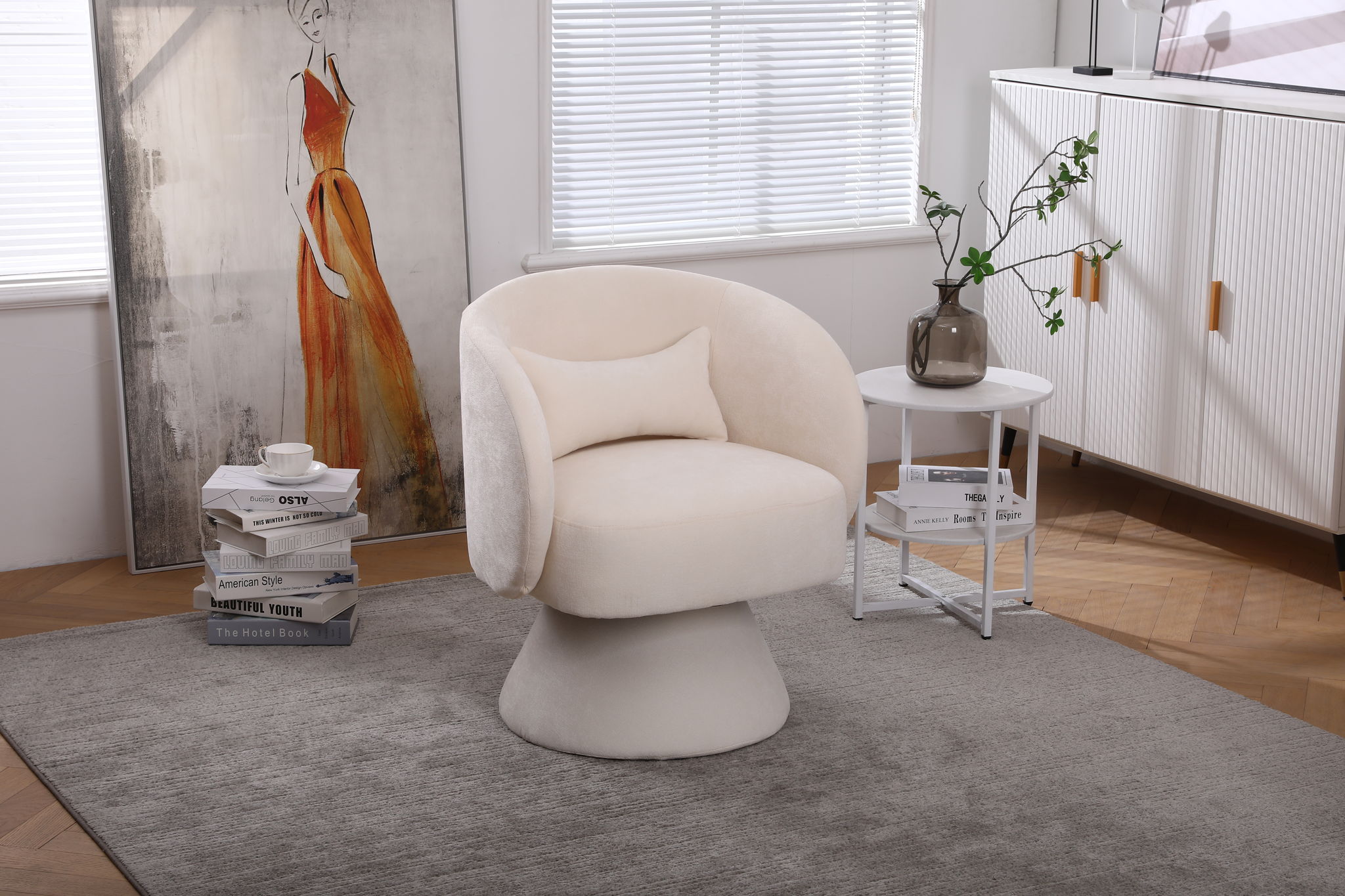Swivel Accent Chair Armchair, Round Barrel Chair For Living Room Bedroom