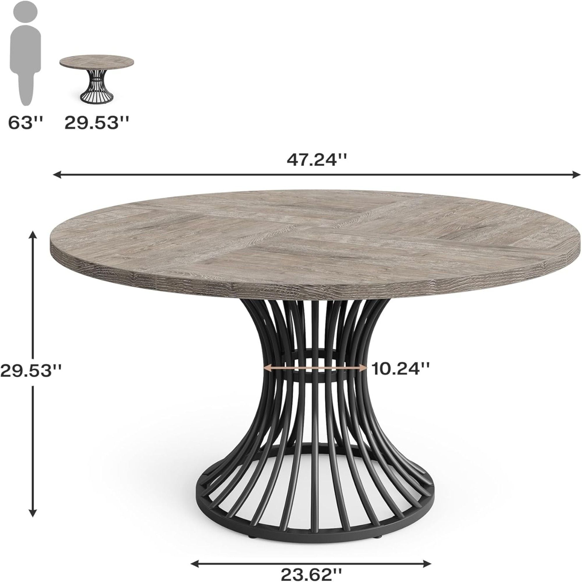 Round Dining Table For 4 - 6, (Table Only) - Gray / Black