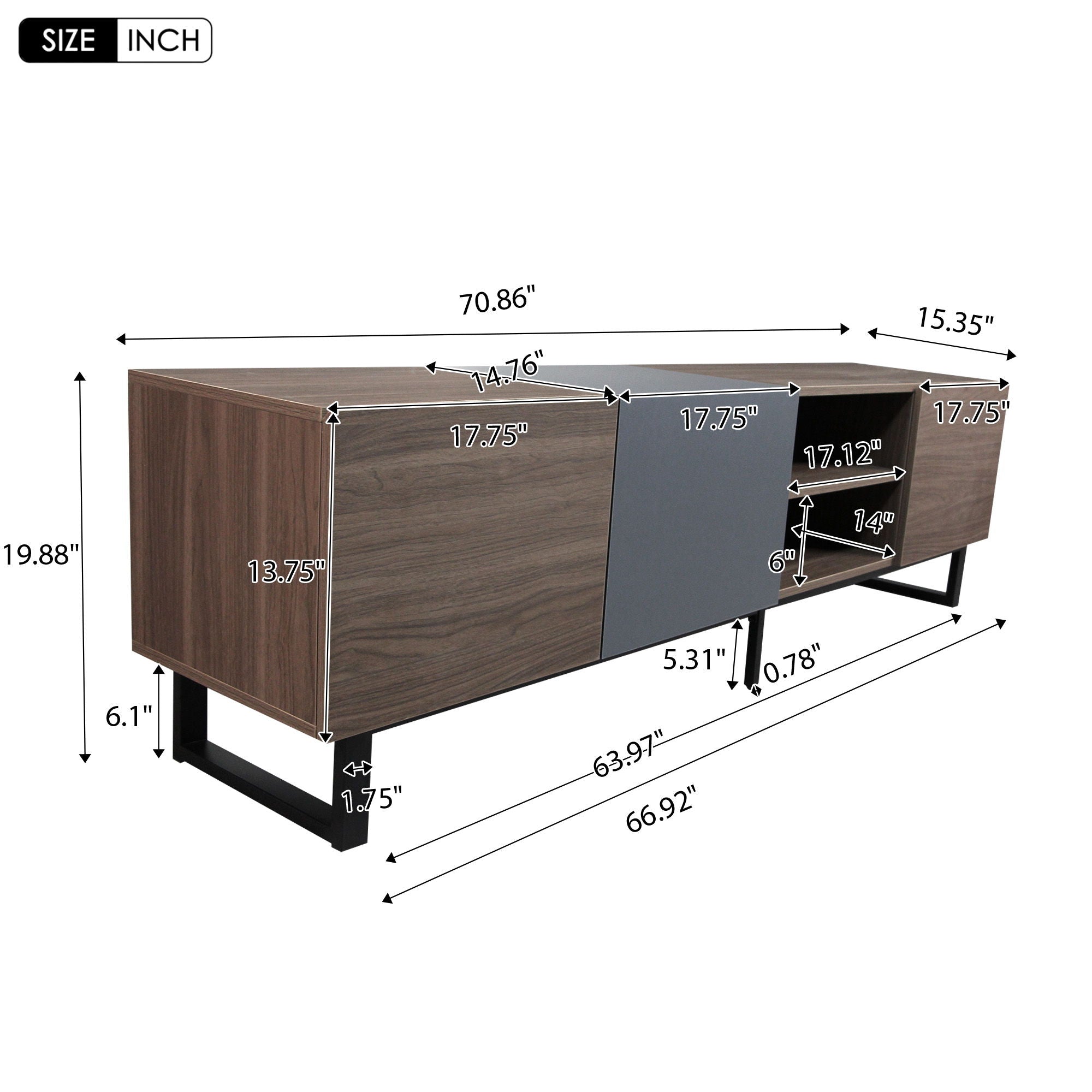 Modern TV With 3 Cabinets & Open Shelves, Color-Matching Media Console Table For Tvs Up To 80'', Entertainment Center With Drop Down Door For Living Room - Dark Brown