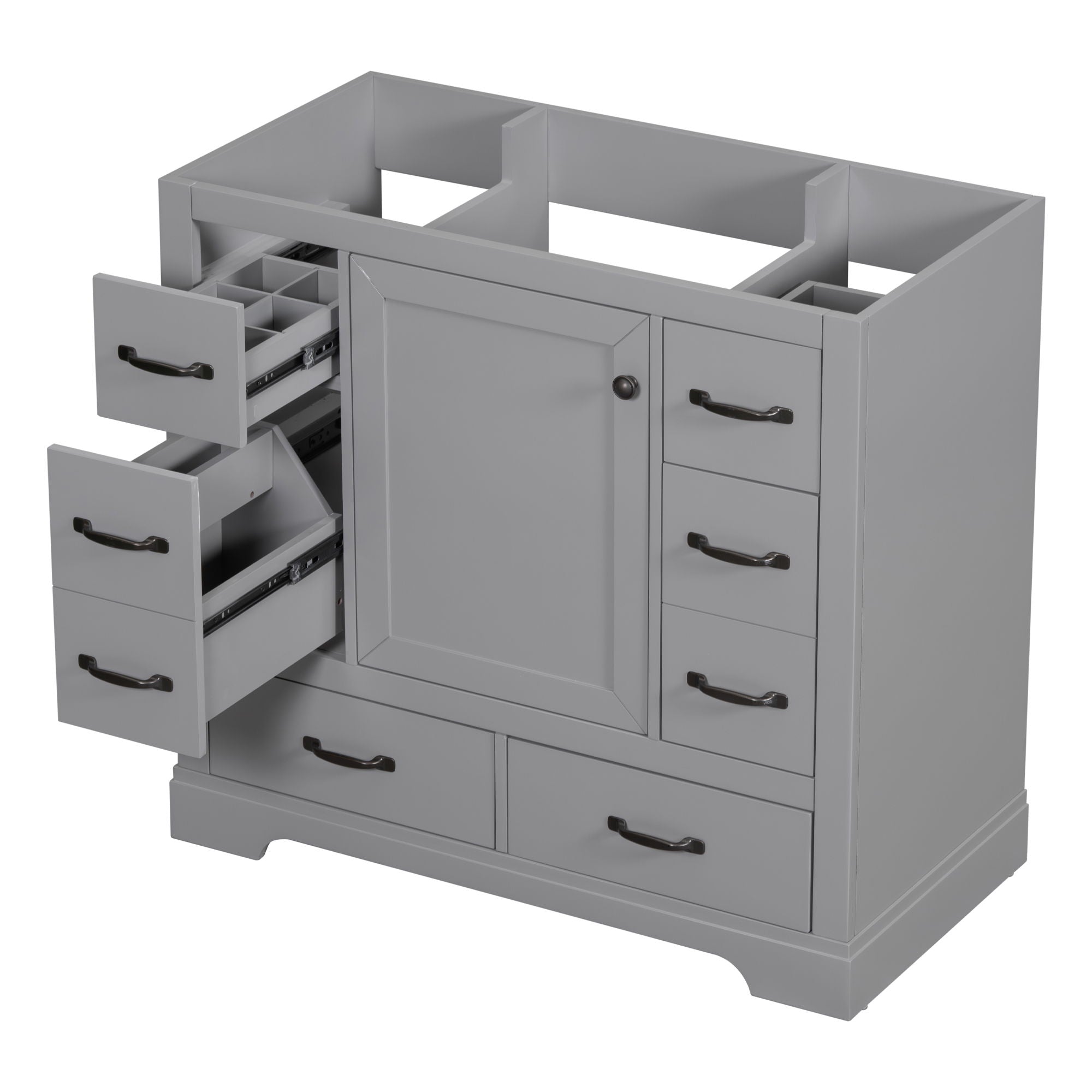 36" Bathroom Vanity Without Sink, Cabinet Base Only, 6 Drawers, Multi Functional Drawer Divider, Adjustable Shelf - Grey