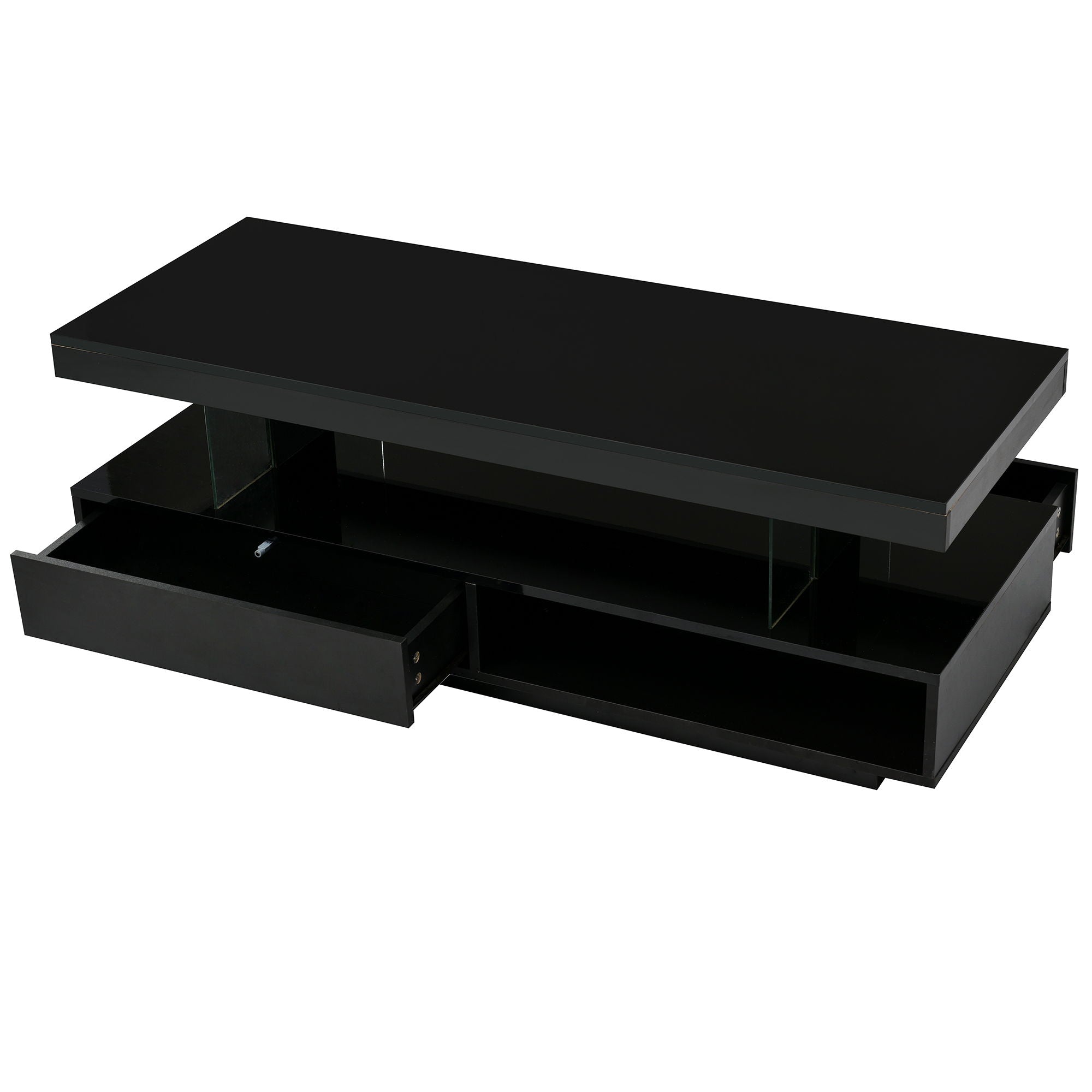 LED Coffee Table With 2 Drawers And Display Shelves