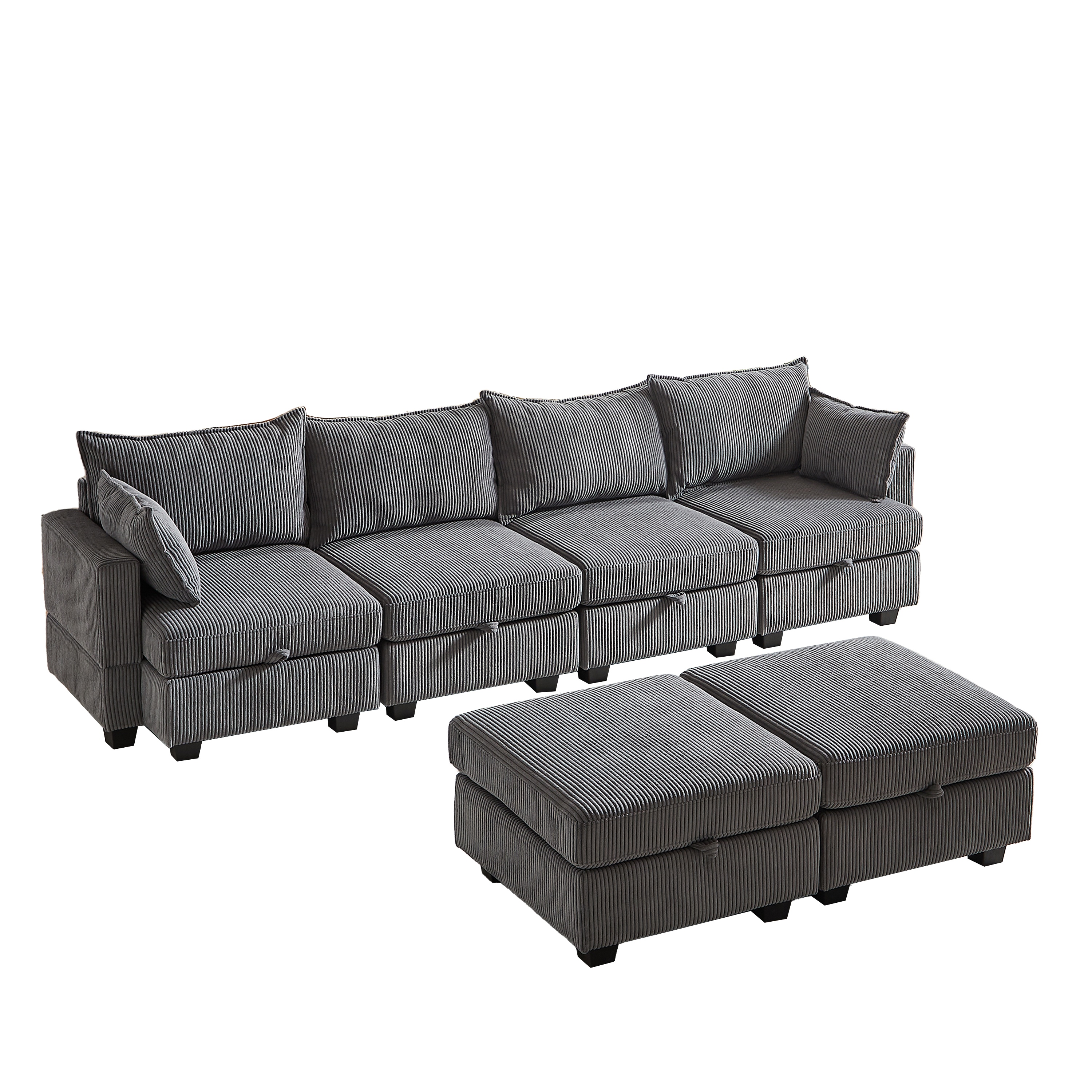 113.5'' Modular Sectional Corduroy Sofa with Storage Ottoman