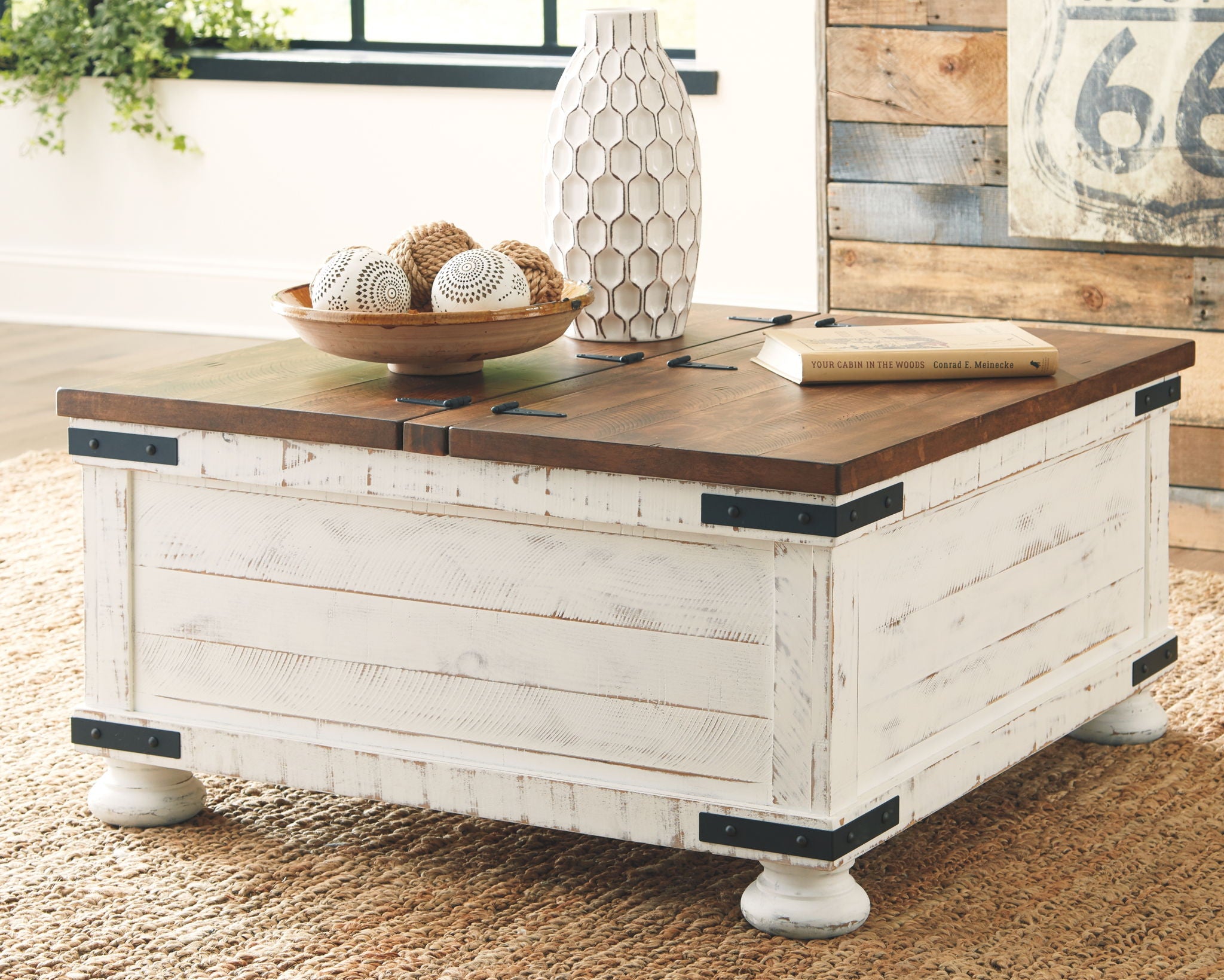 Wystfield - Cocktail Table with Storage - White / Brown