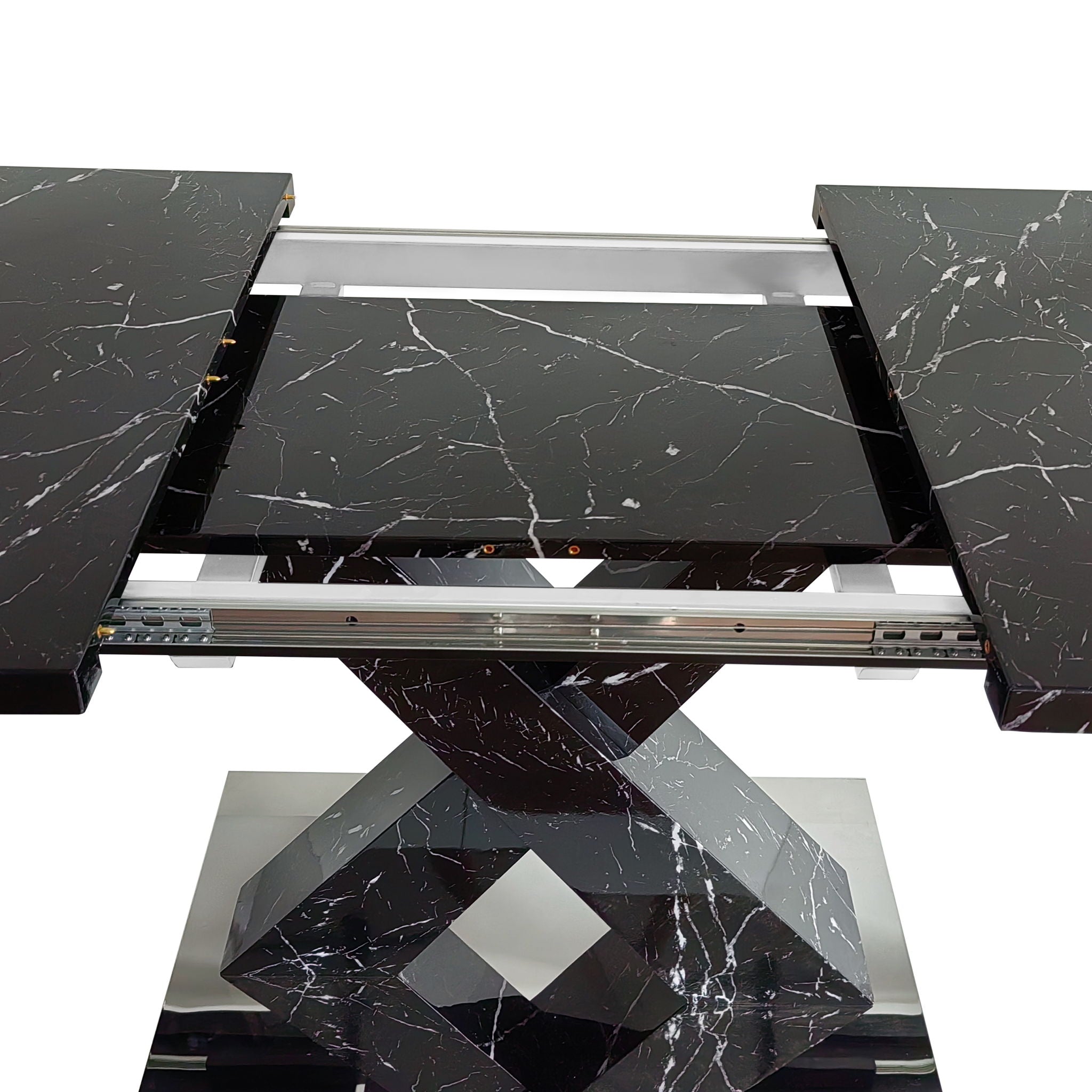 Modern Rectangle Dining Table With Stretchable TopAnd X Shape Legs
