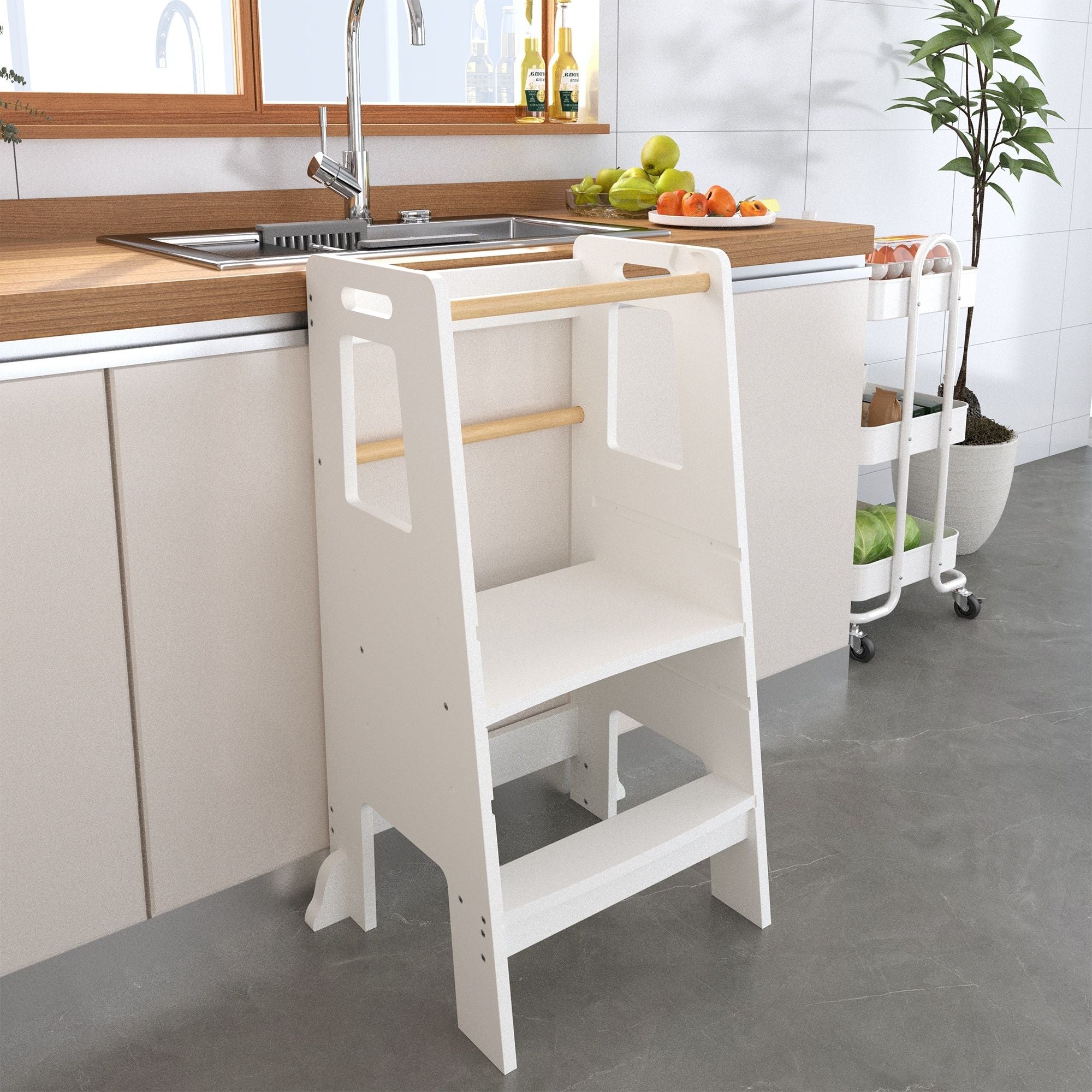 Standing Tower, Child Kitchen Step Stool Toddler, Montessori Stool Adjustable Height - White