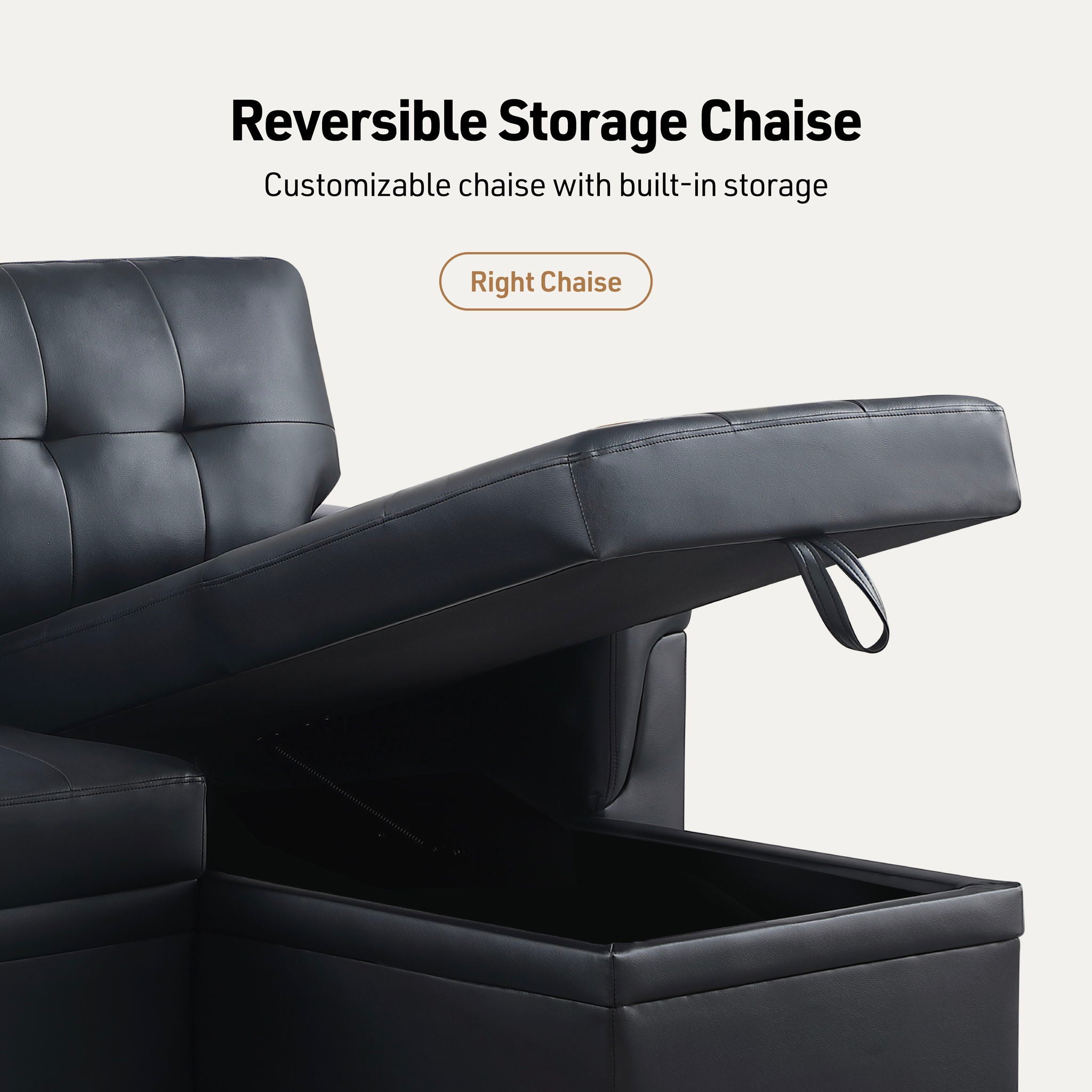 Lexi - Vegan Leather Modern Reversible Sleeper Sectional Sofa With Storage Chaise
