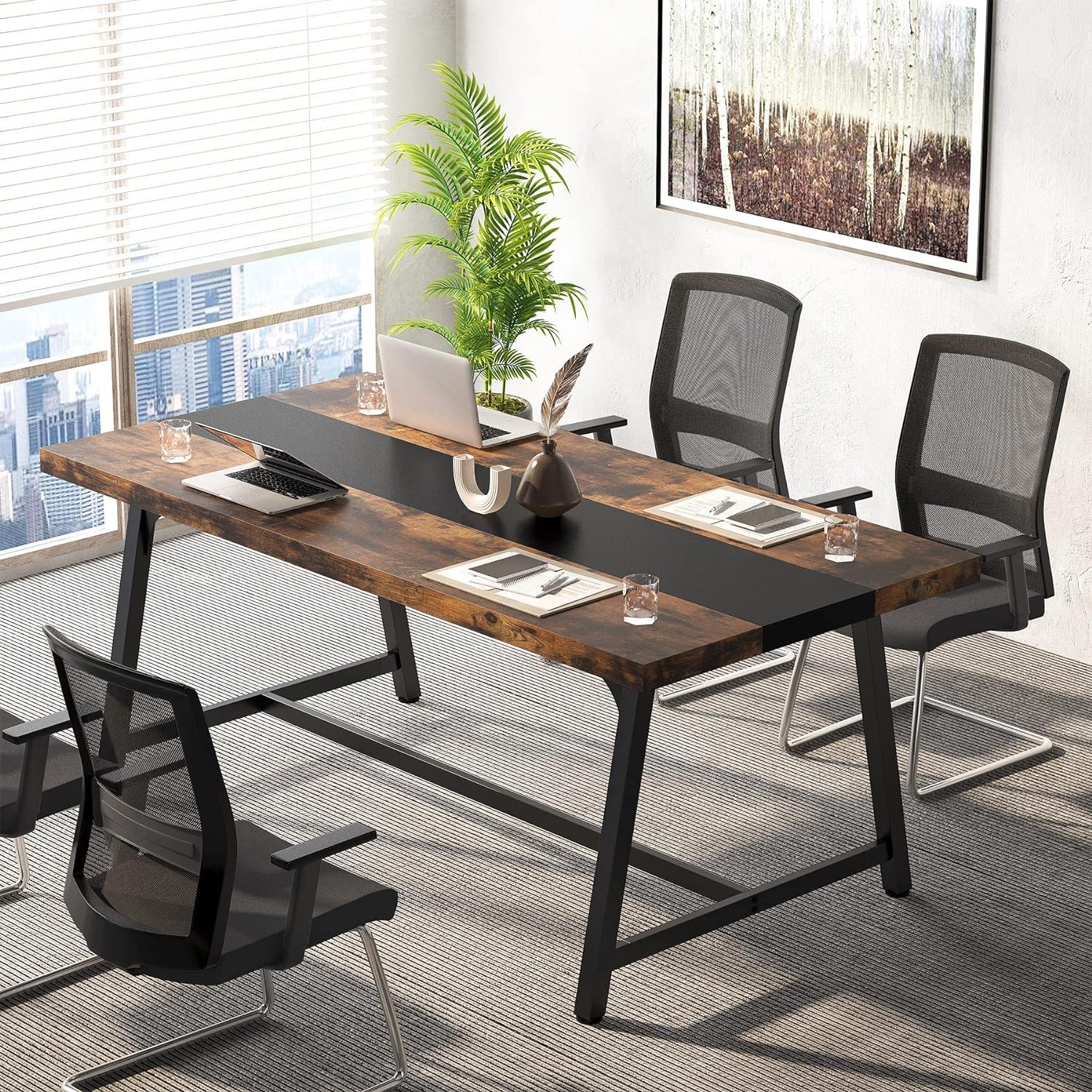 Modern Rectangular Conference Table For 6 - 8 People, Office Executive Desk