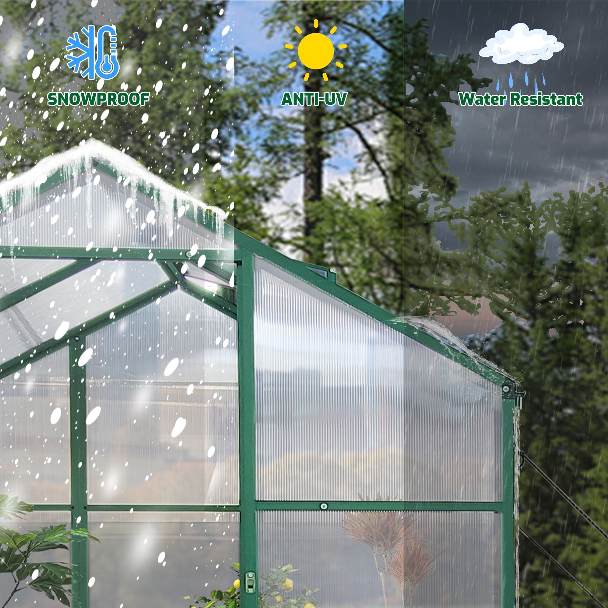 Polycarbonate Walk-In Greenhouse, Raised Base For Outdoor In All Season