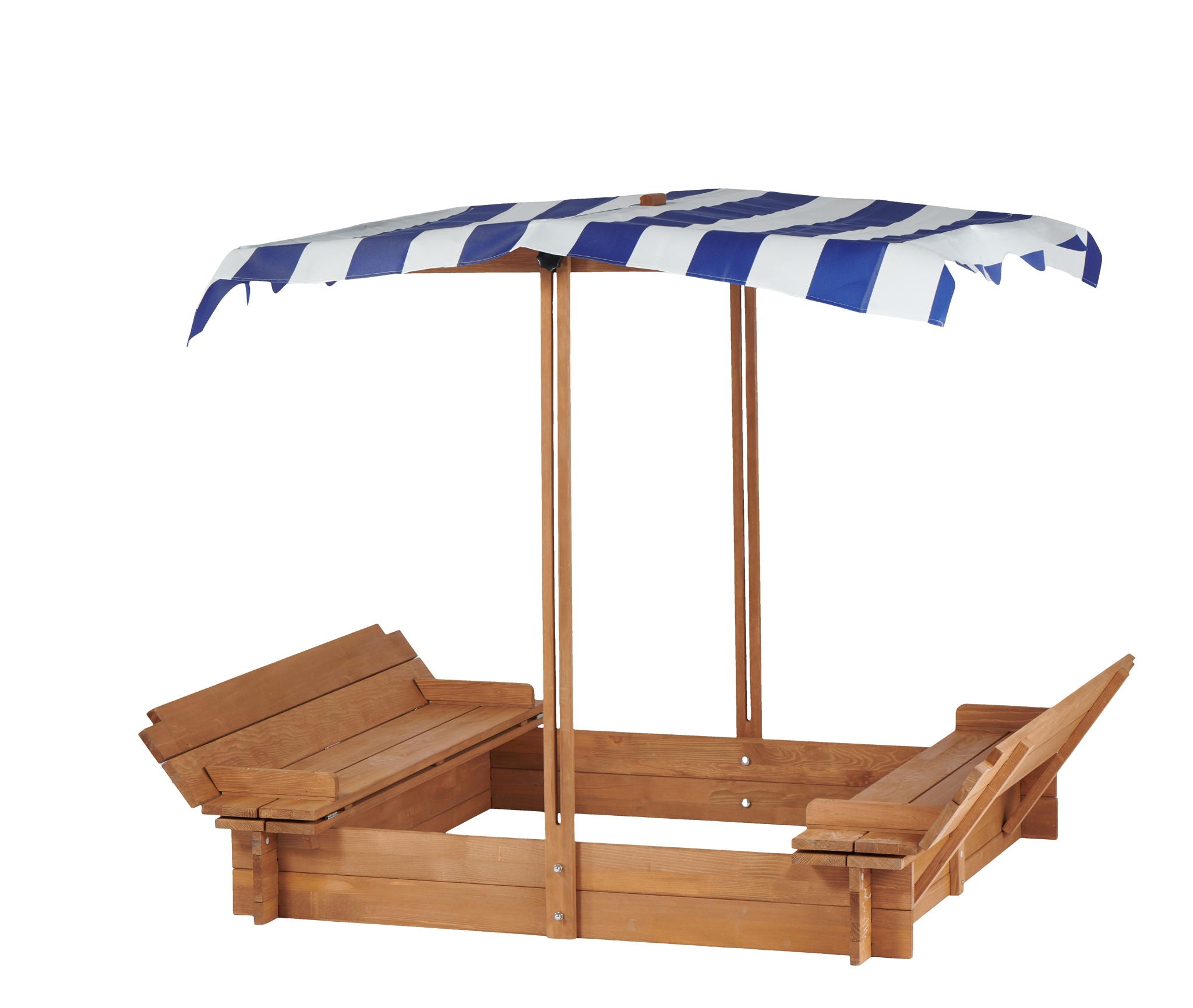 Kids Sandbox With Adjustable Cover, Sand Box With 2 Foldable Bench Seats, Outdoor Sandpit For Backyard Play - Light Brown
