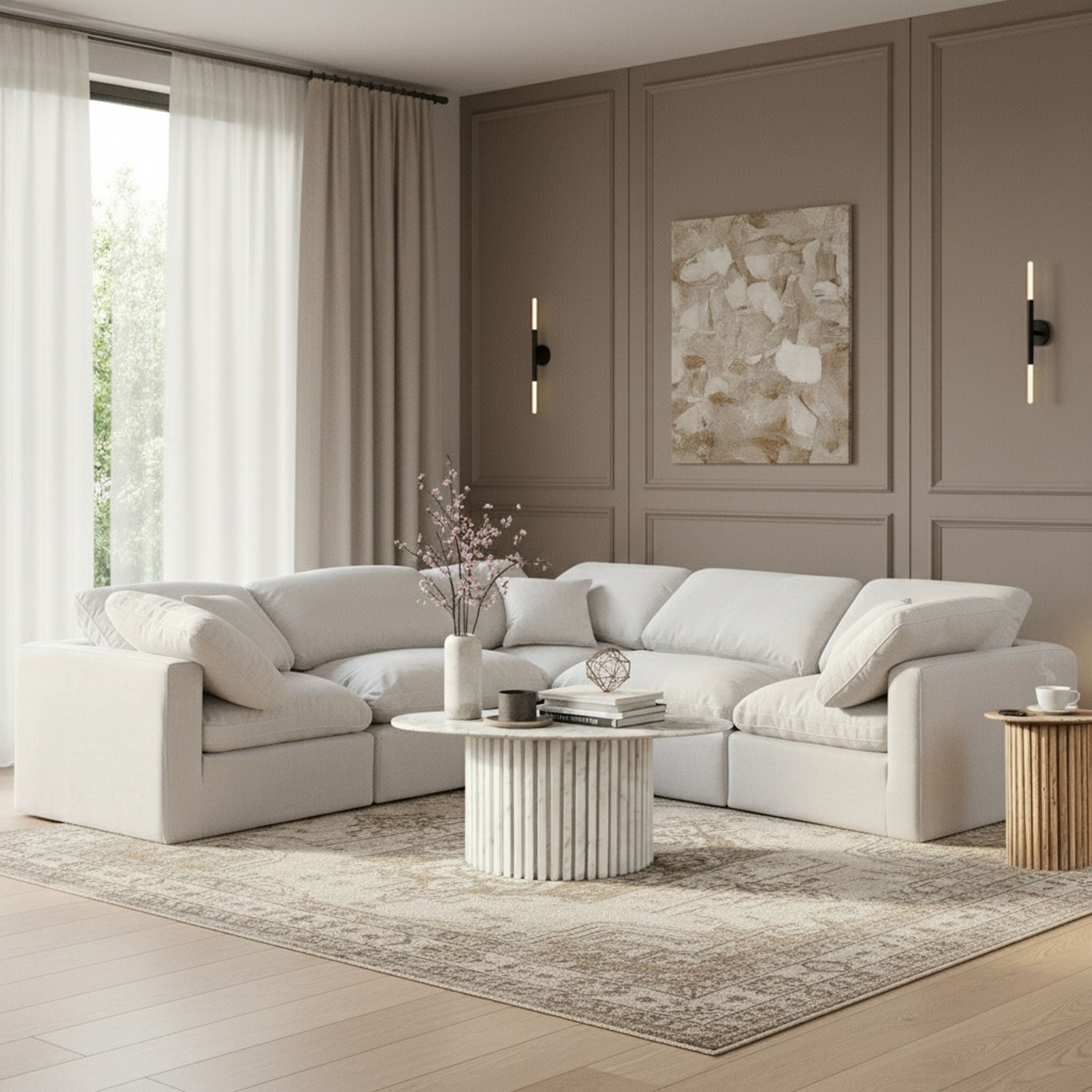 Indulge - Linen 5 Piece Modular Corner Sectional - White