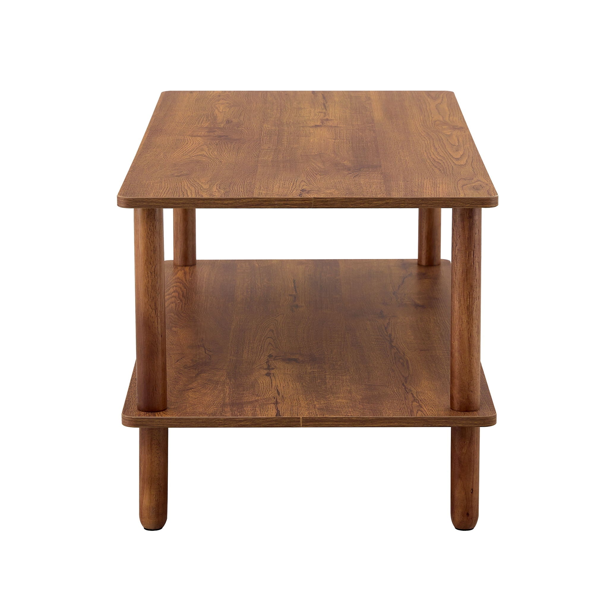 Modern 2 Tier, Rectangular Center Coffee Table With Open Storage Shelf, Rounded Legs