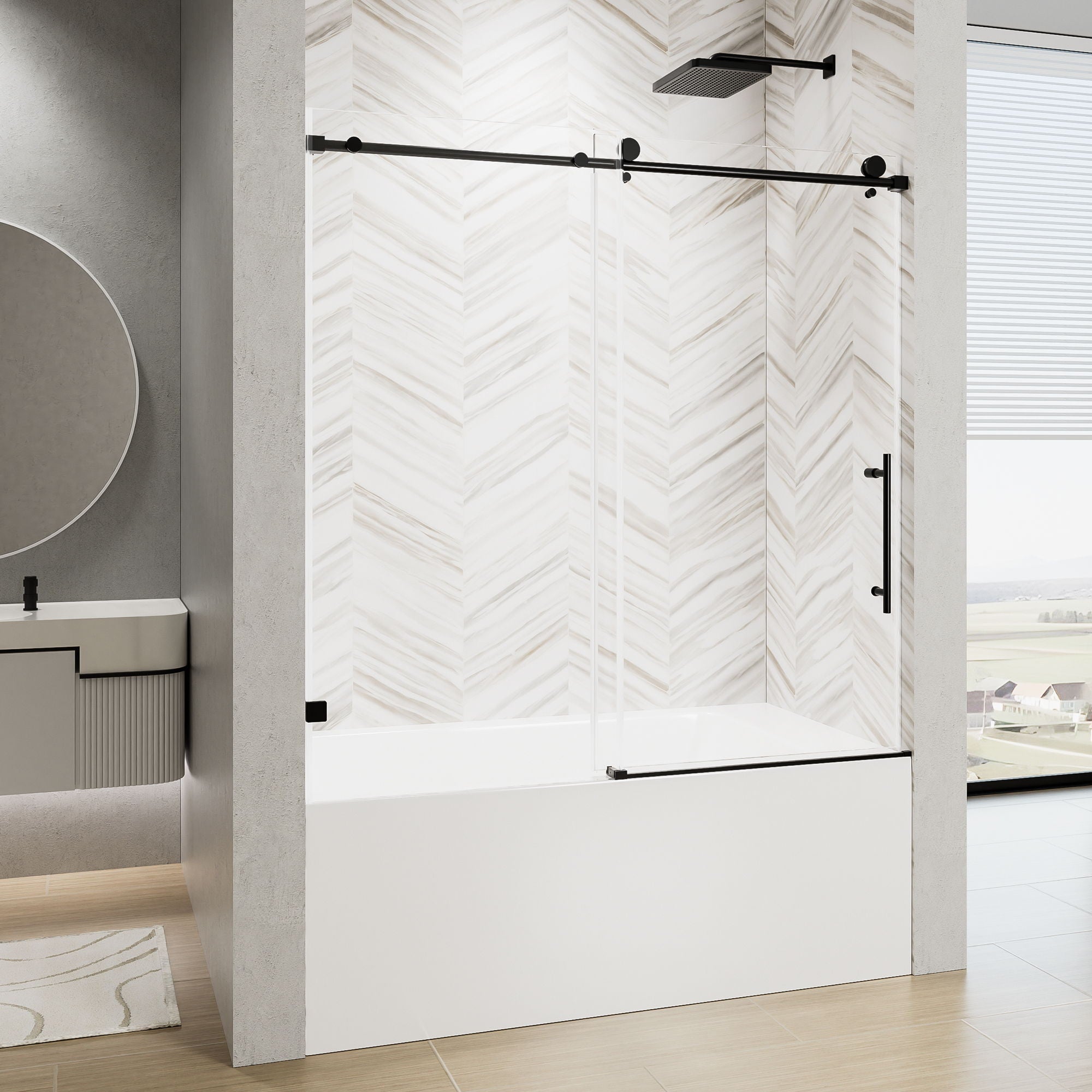 Frameless Single Sliding Shower Door With Soft Close, 5 / 16" Clear Nano Coated Tempered Glass, 60" X 60" - Matte Black - Best Buy Furniture