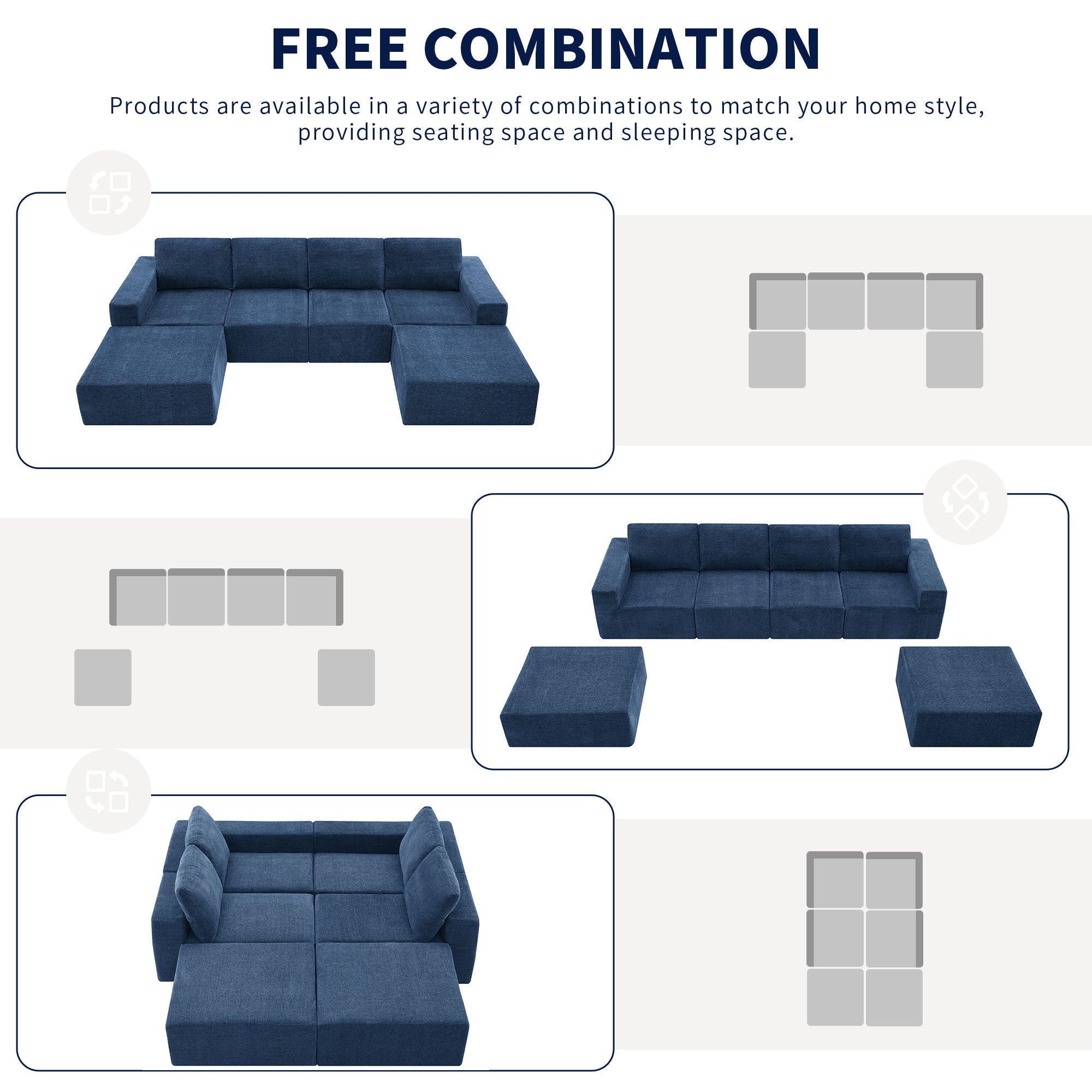 Modular U Shaped Sectional With Ottomans, Luxury Cloud Floor Couch With Deep Seat Fully Compressed Upholstered Sofa