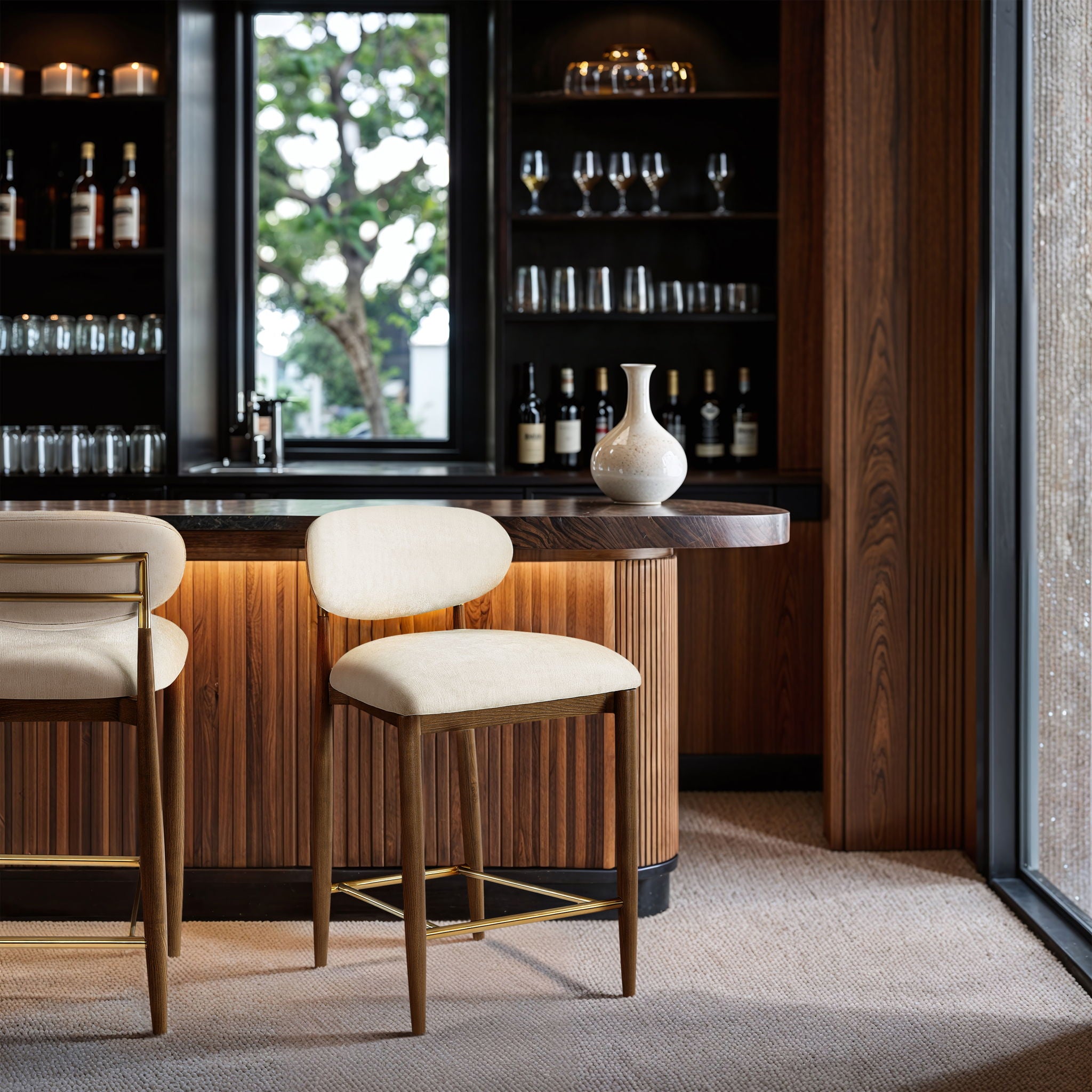 Riccio - Fabric Stool - Walnut Frame