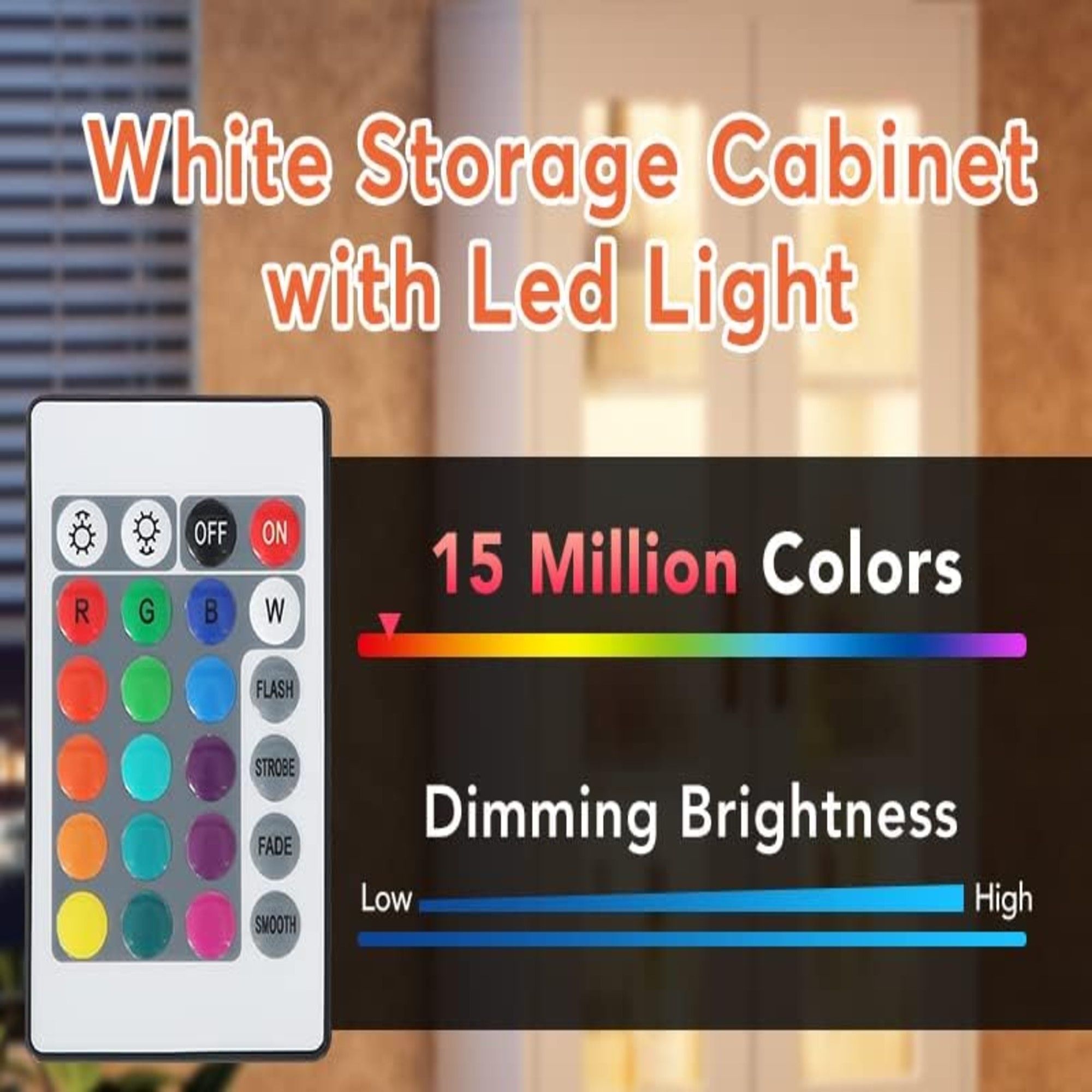 Bookcase With Doors, Drawers & RGB LED Light Tall Storage Cabinet For Living Room - White