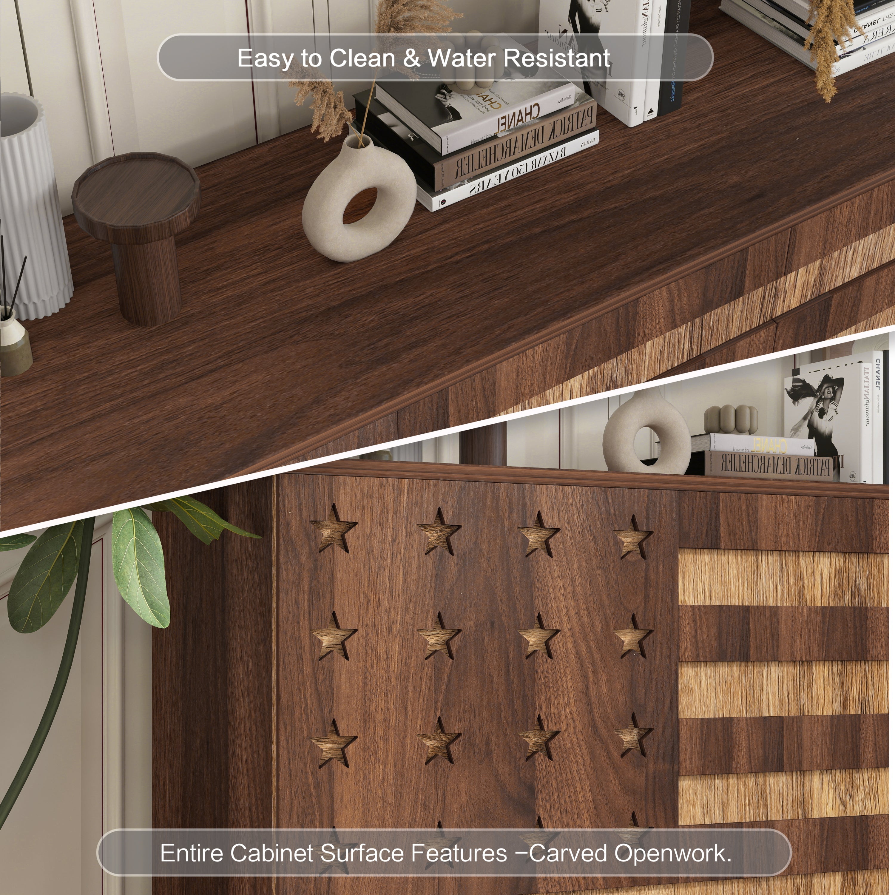 55-Inch Walnut Buffet Sideboard Cabinet with Storage