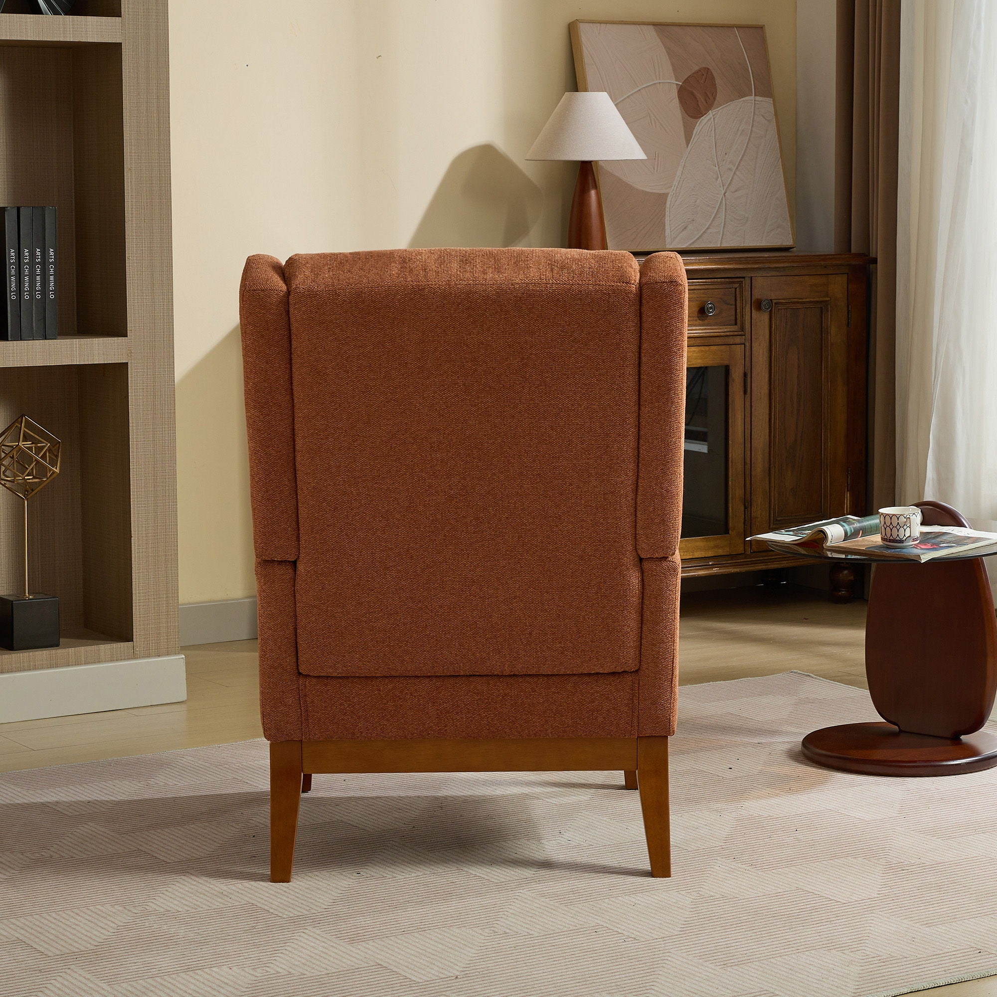 Wide Modern Accent Chair With Wood Legs For Living Room